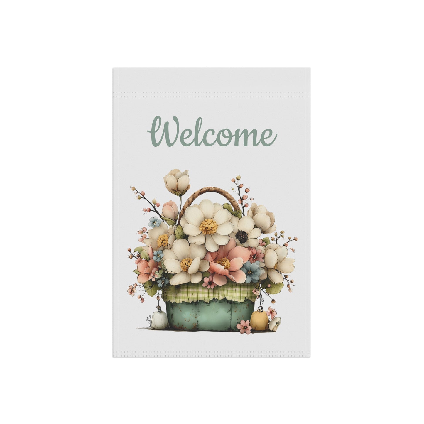 Vintage Flower Basket Welcome Flag