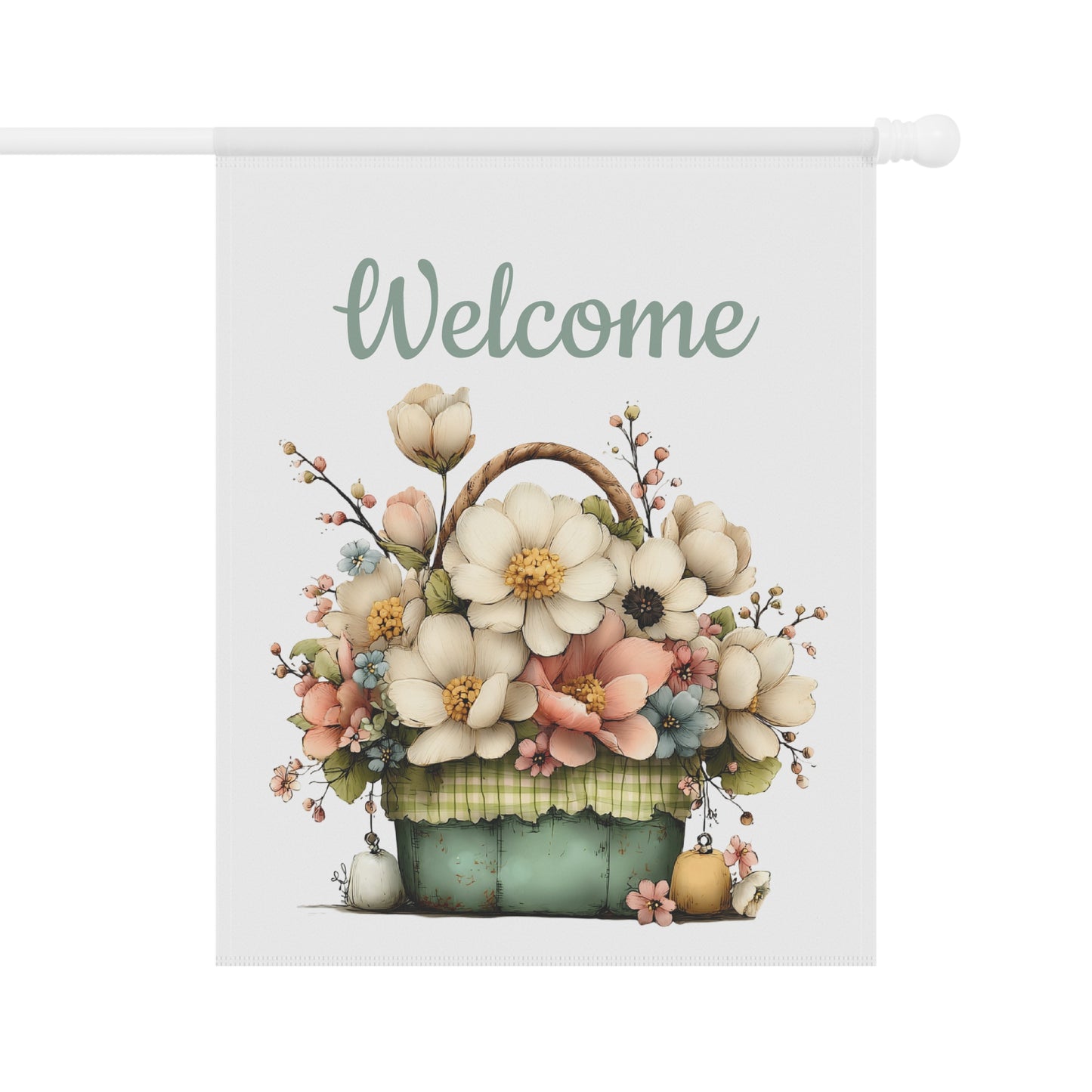 Vintage Flower Basket Welcome Flag