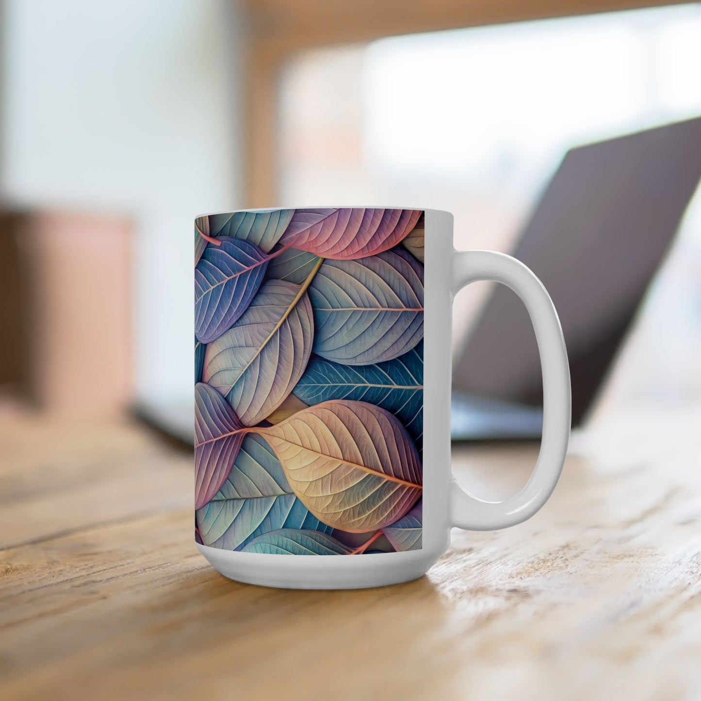 Pastel Blue and Pink Leaves Coffee Mug