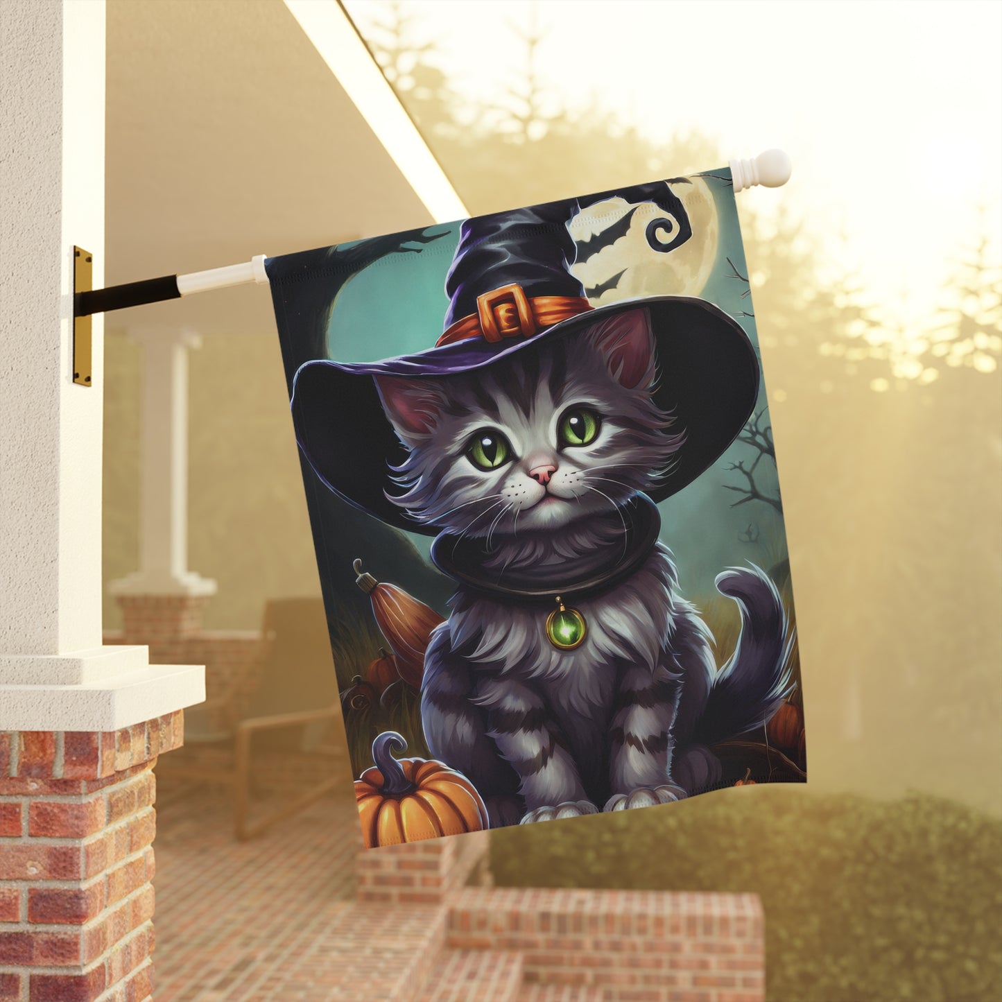 Halloween Witch Cat Garden Flag
