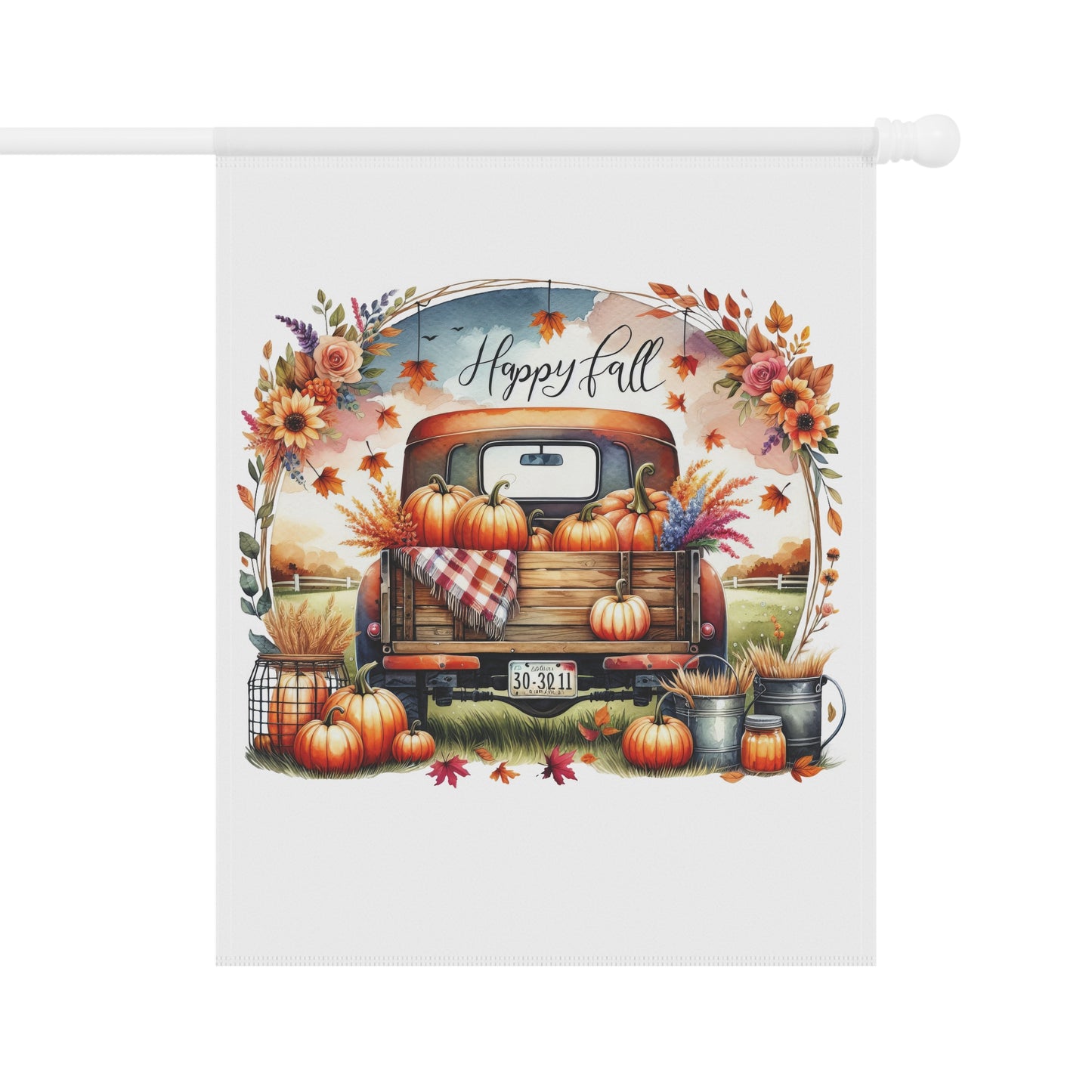 "Happy Fall" Vintage Truck & Pumpkin Garden Flag