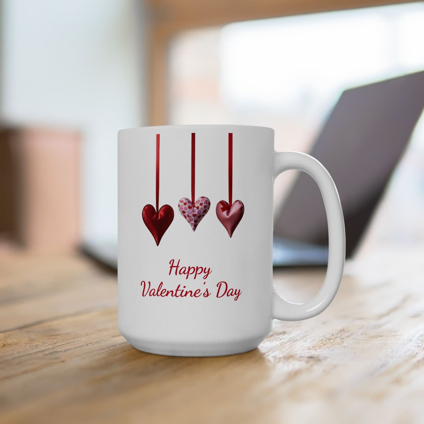 Elegant Hanging Hearts "Happy Valentines Day" Coffee Mug