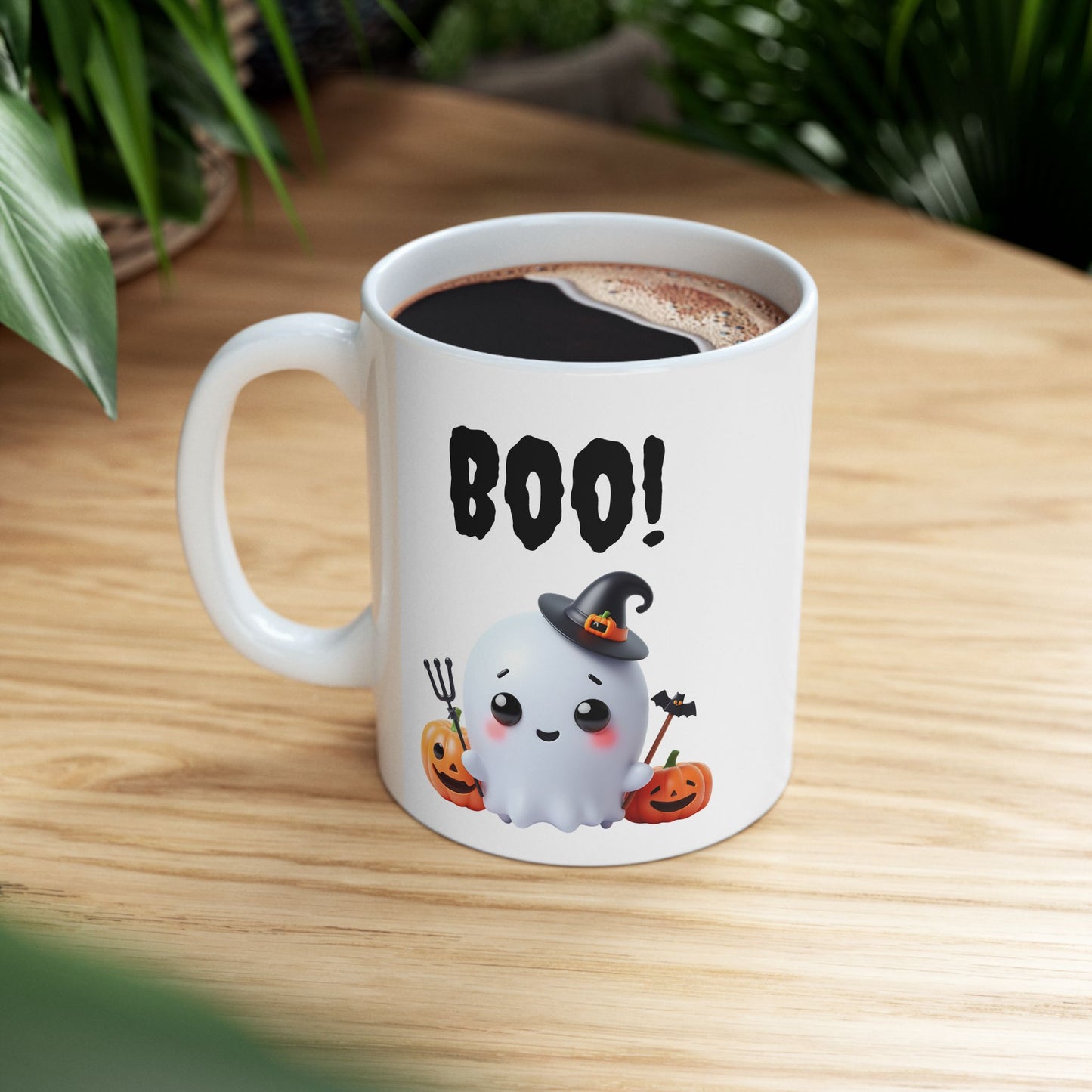 BOO!" Cute Ghost & Witch Hat Coffee Mug