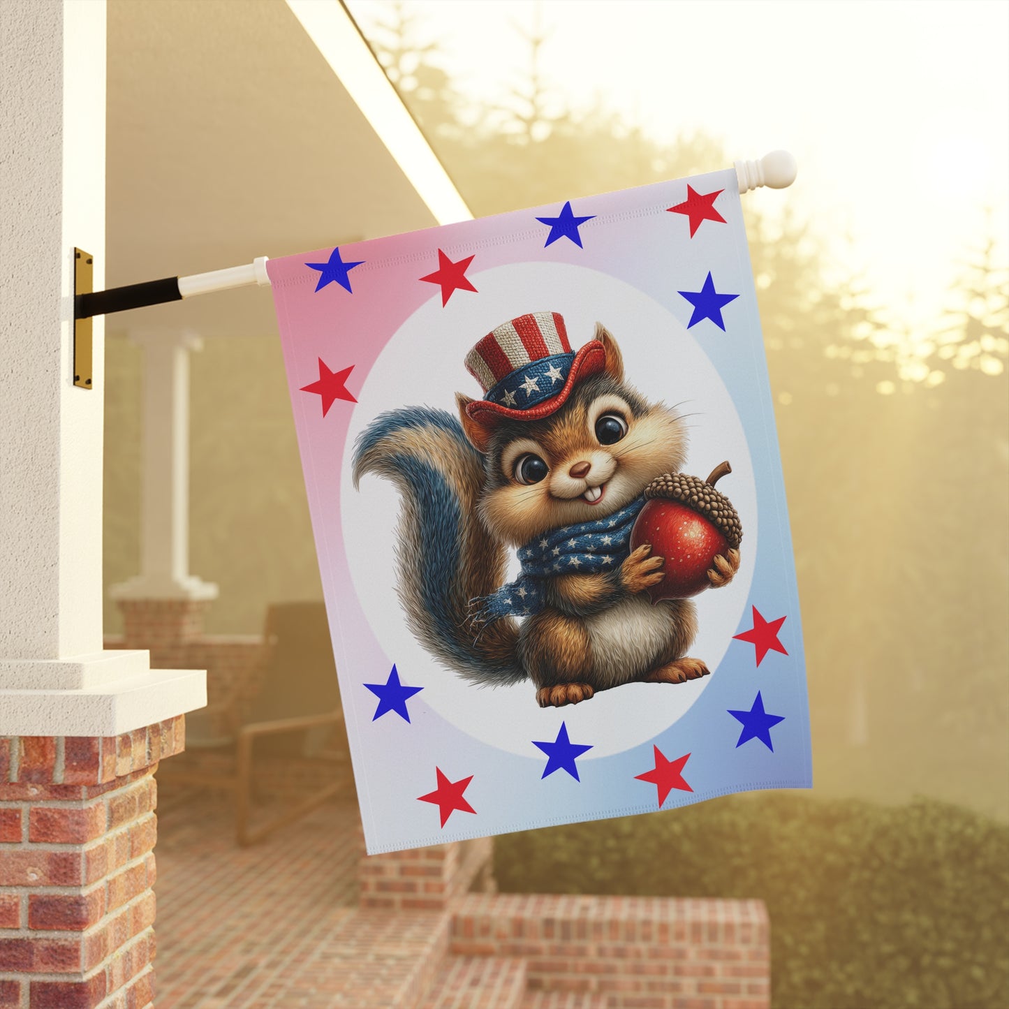 Patriotic squirrel 4thy of July Holiday Flag