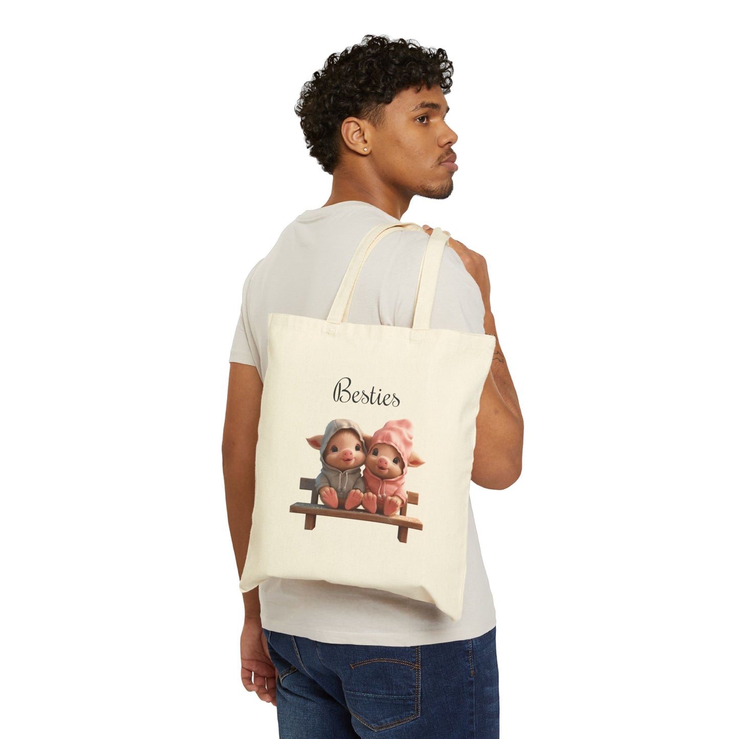 Cute Piggy Friends, Reusable 100% Cotton Canvas Tote Bag