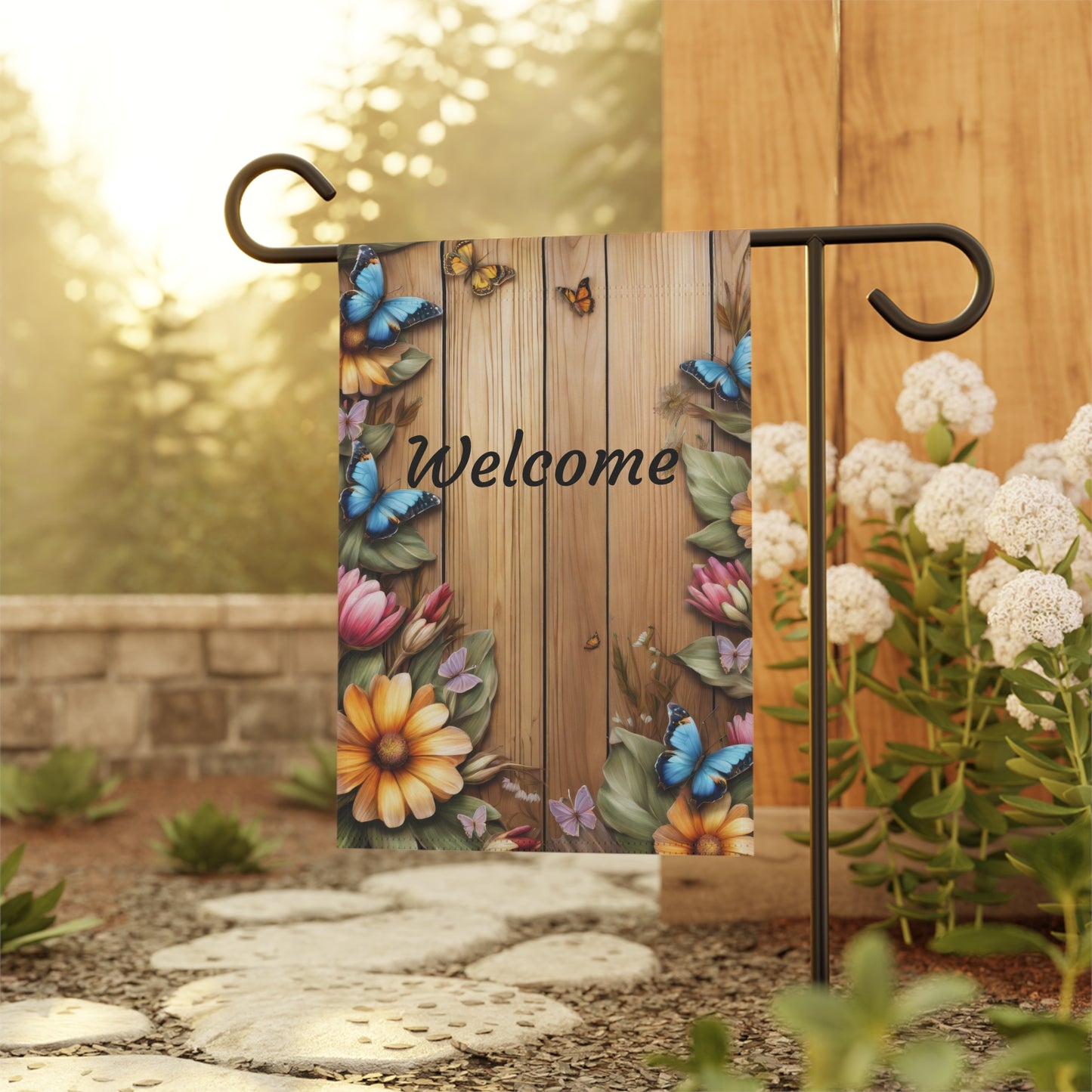 Welcome Garden Flag with Butterflies and Flowers
