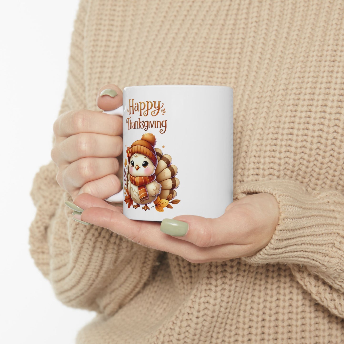 Happy Turkey Day Coffee Cup with a Cute Baby Turkey