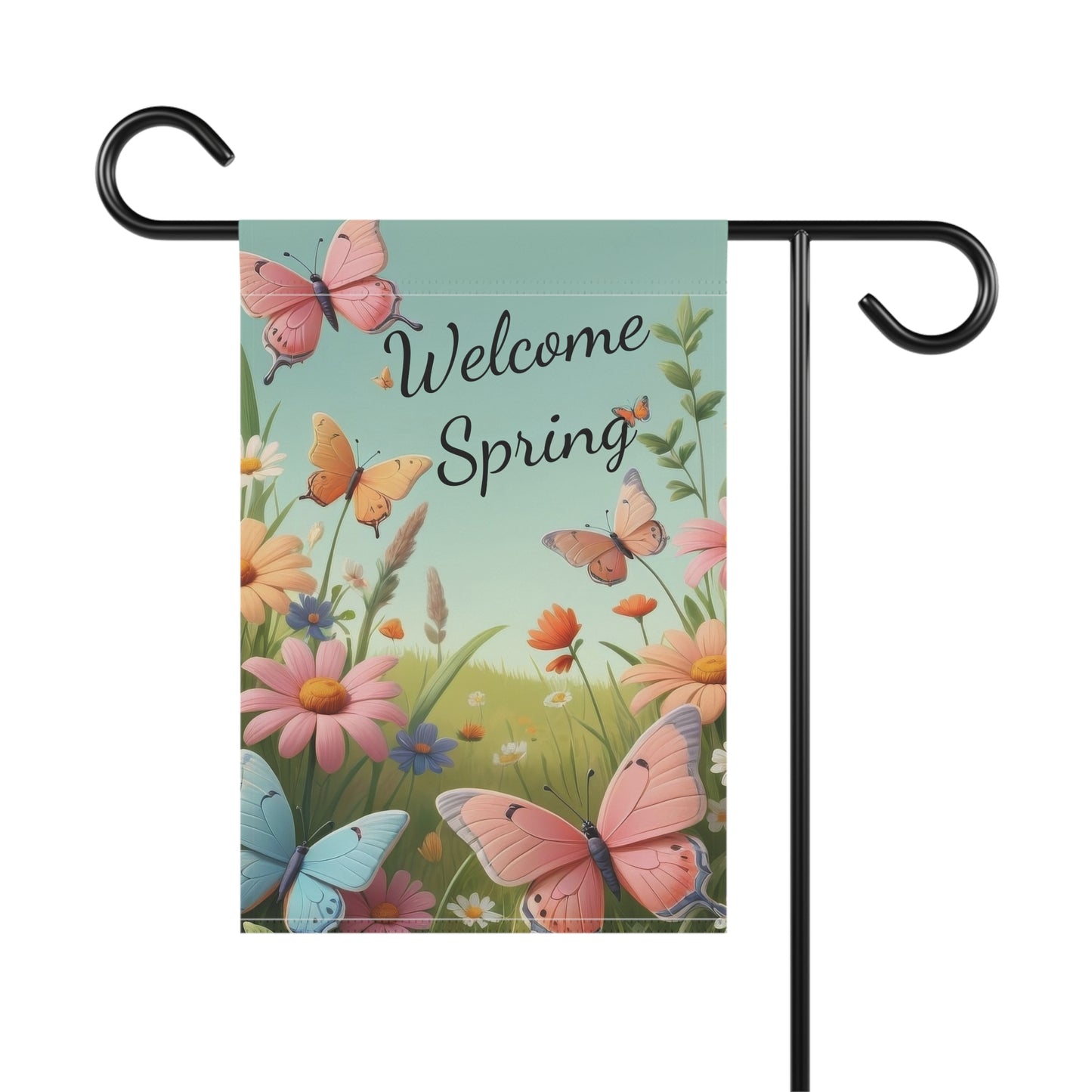 Colorful Butterfly Welcome Spring Garden Flag