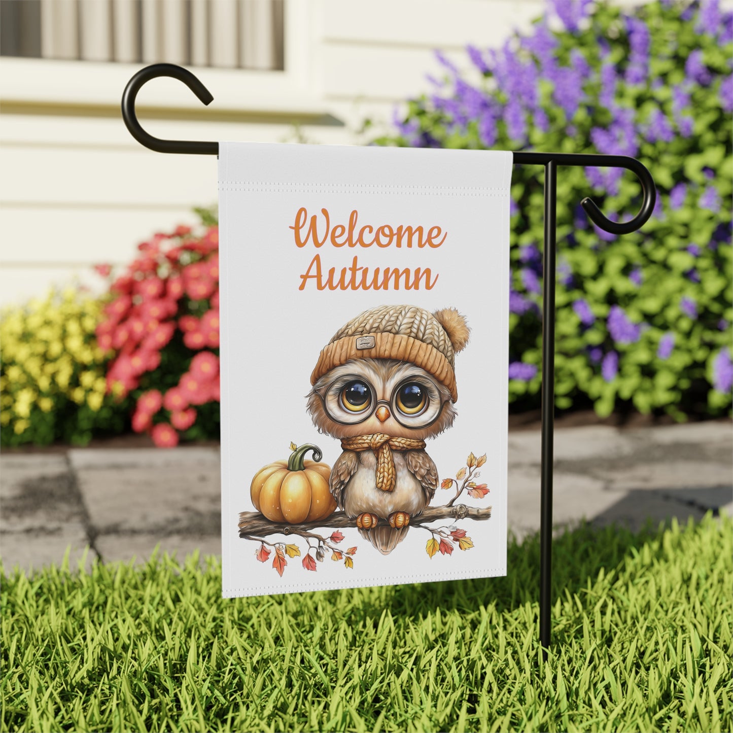 Cute Owl Fall Garden Flag