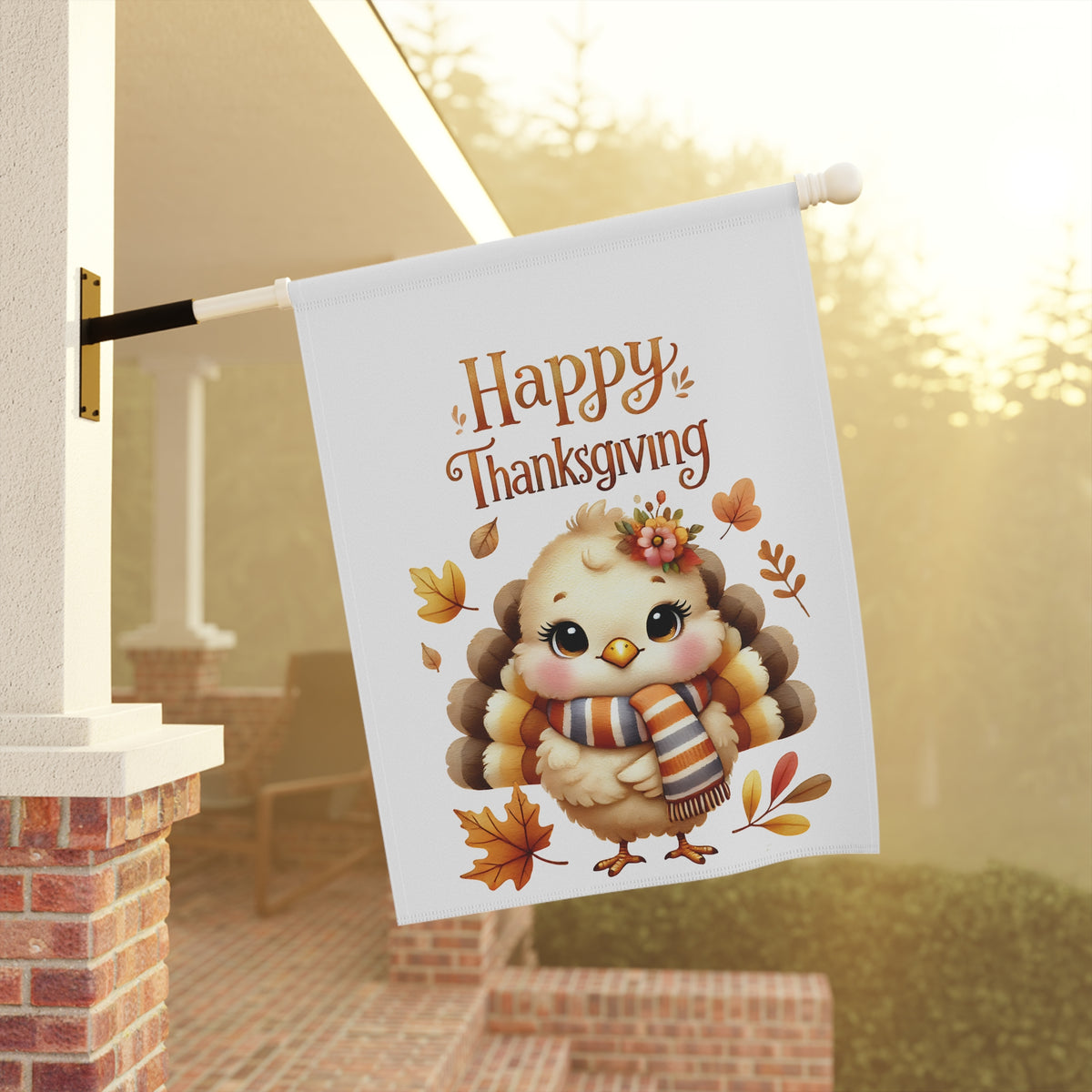 Cute Baby Turkey with Scarf Fall Thanksgiving Garden Flag