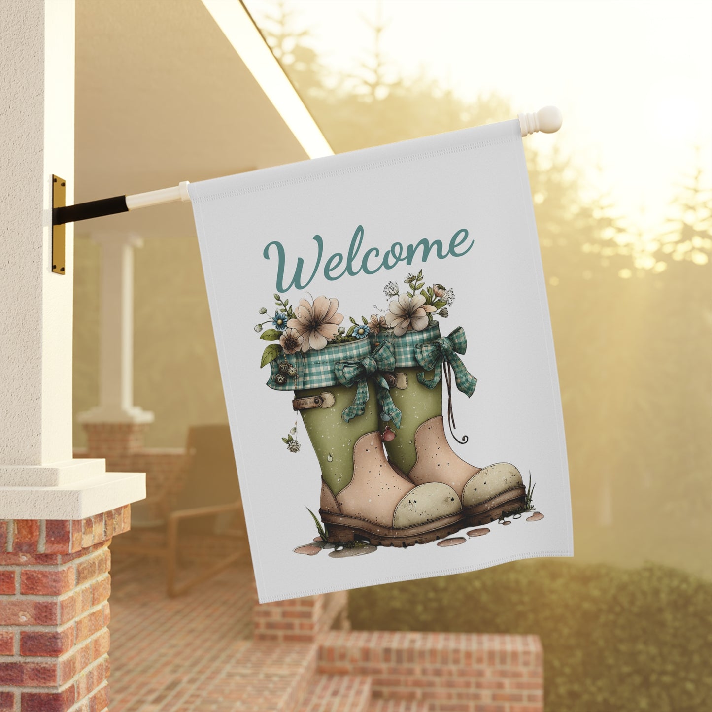 Rustic Rain Boots Welcome Garden Flag