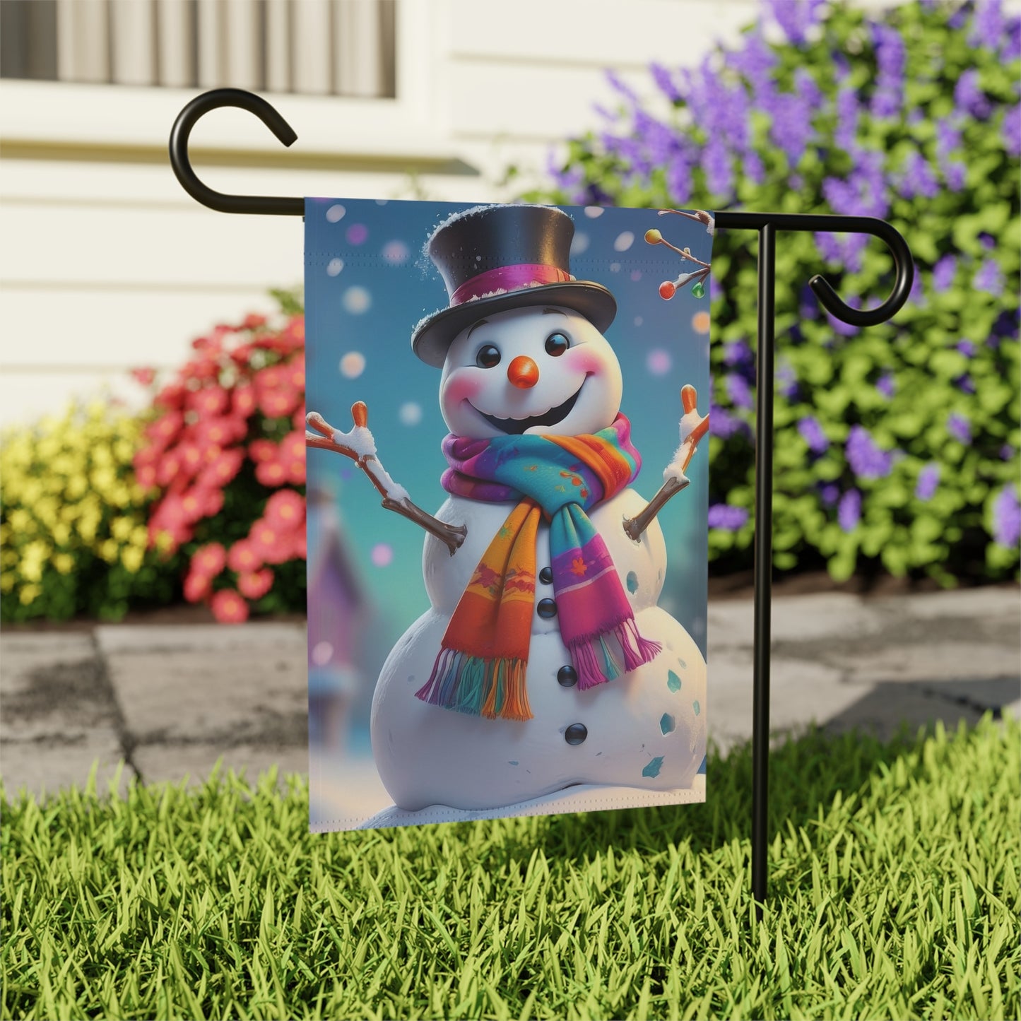 Cheerful Snowman Garden Flag