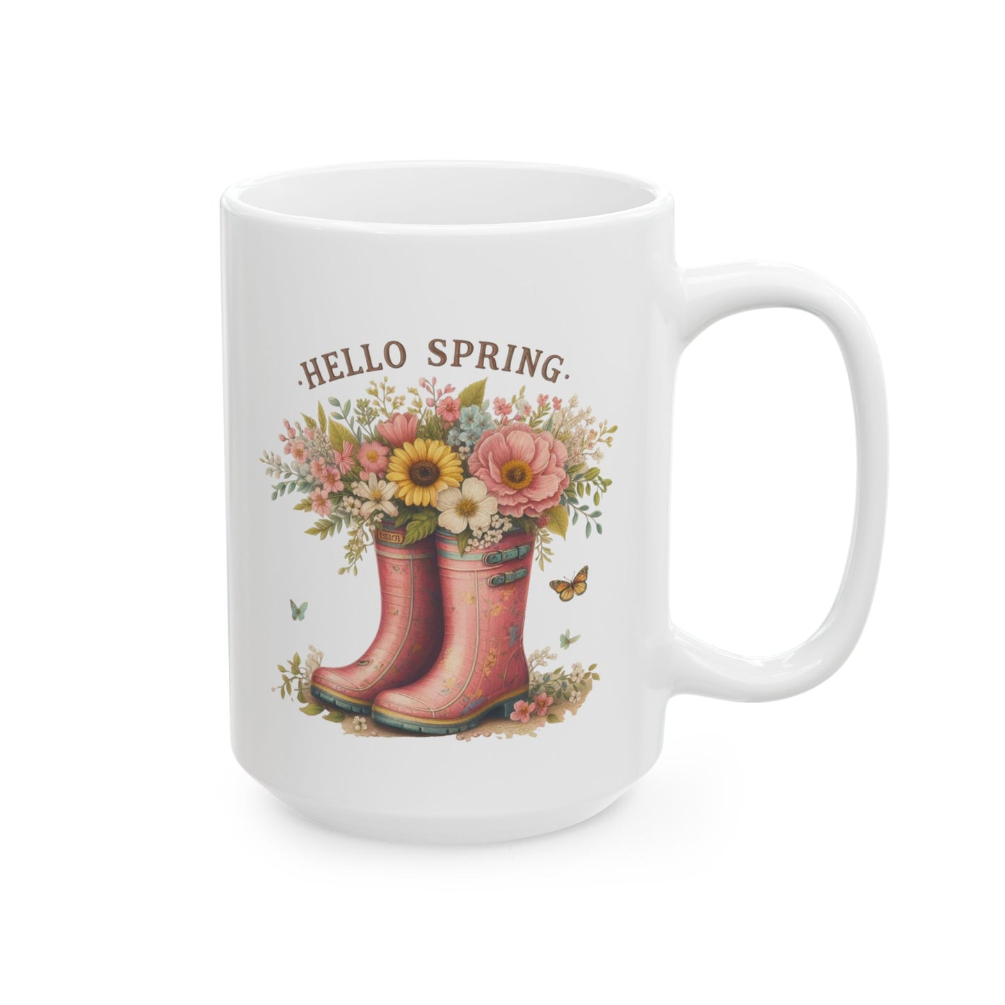 "Hello Spring" Floral Rain Boot Coffee Mug