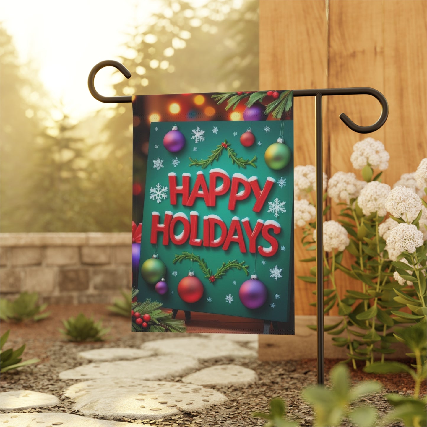 "Happy Holidays" Festive Sign Garden Flag