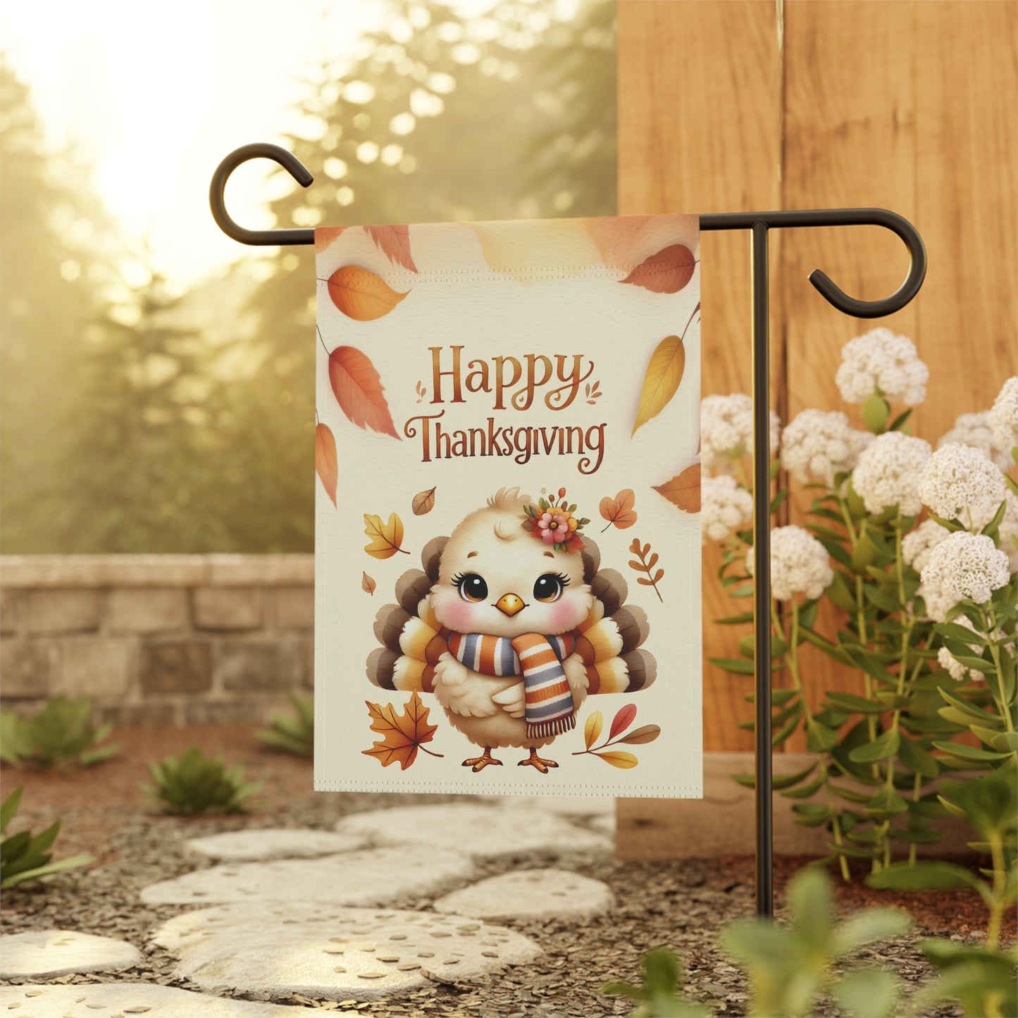 Cute Baby Turkey with Scarf Fall Thanksgiving Garden Flag
