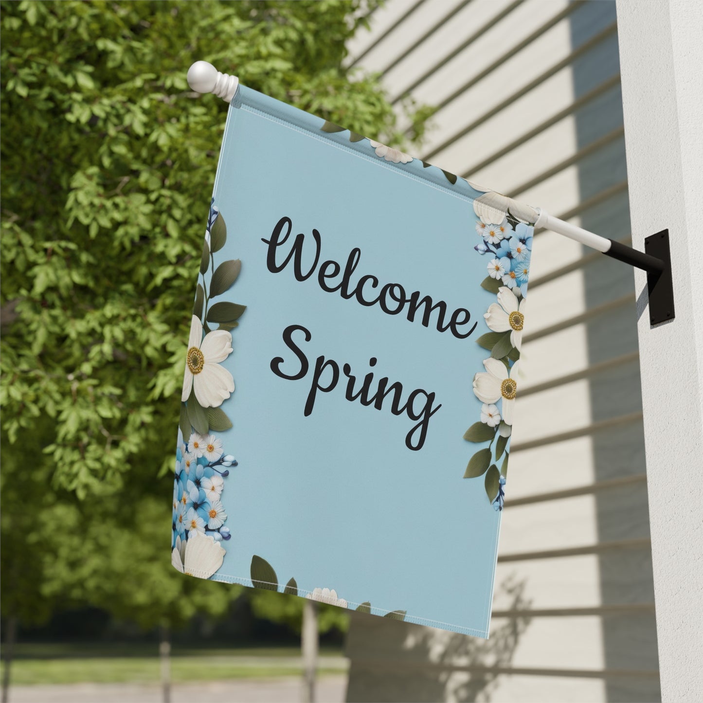 Blue Floral Welcome Spring Garden Flag