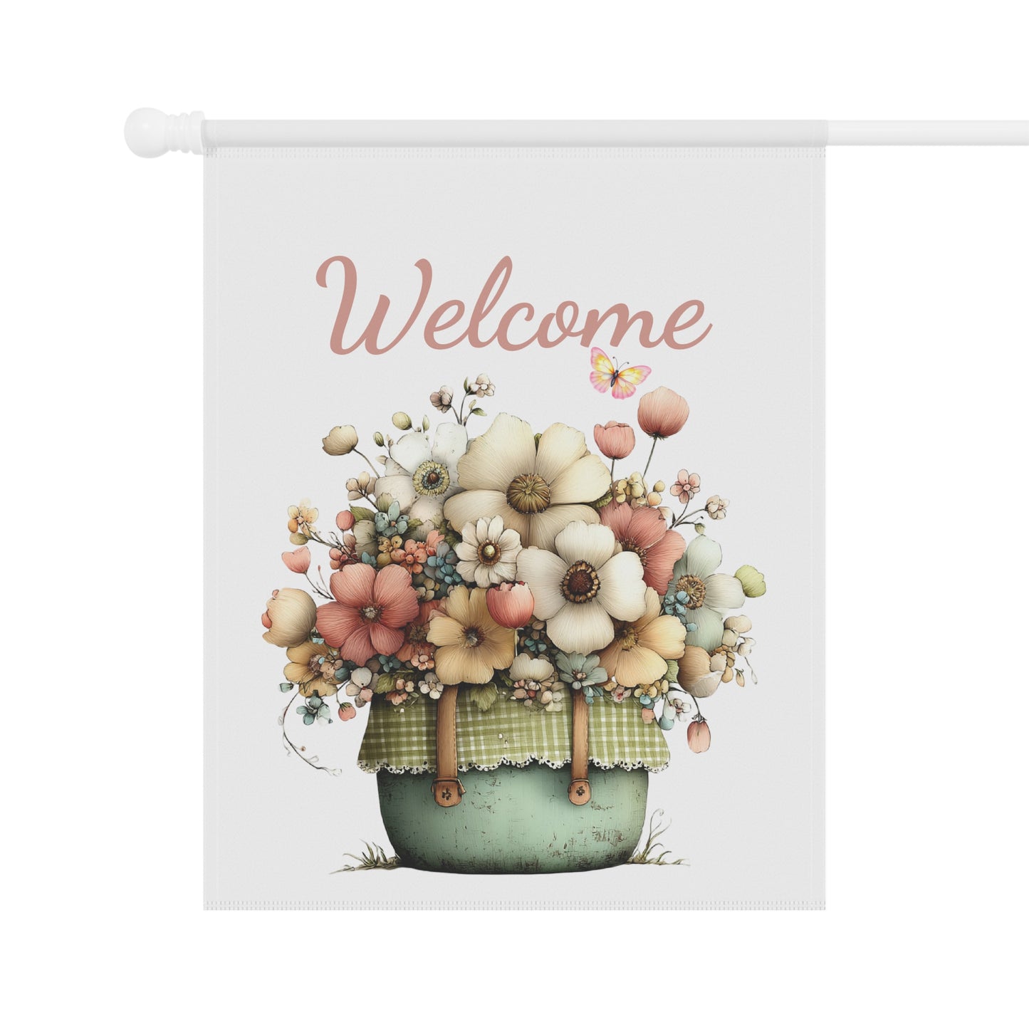 Welcome Floral Basket Garden Flag