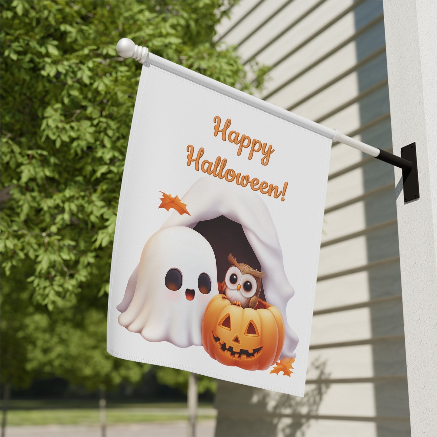 Cute Ghost & Owl Garden Flag