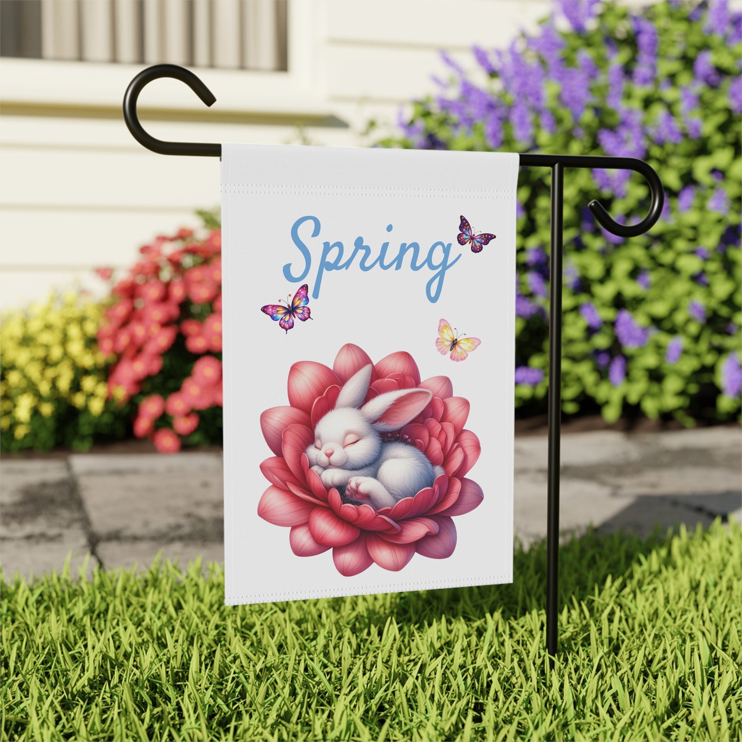 Sweet Sleeping White Bunny Spring Garden Flag