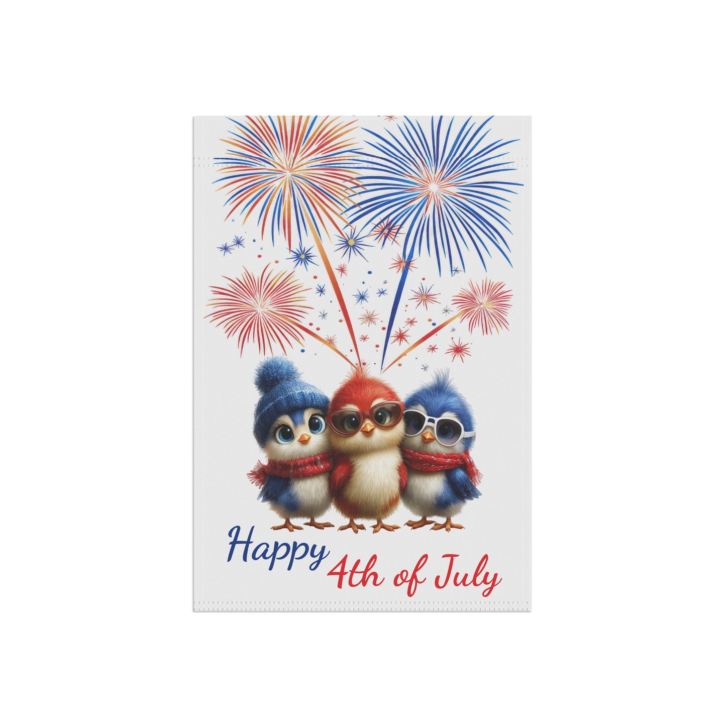 Cute Bird Trio Patriotic 4th of July Garden Flag
