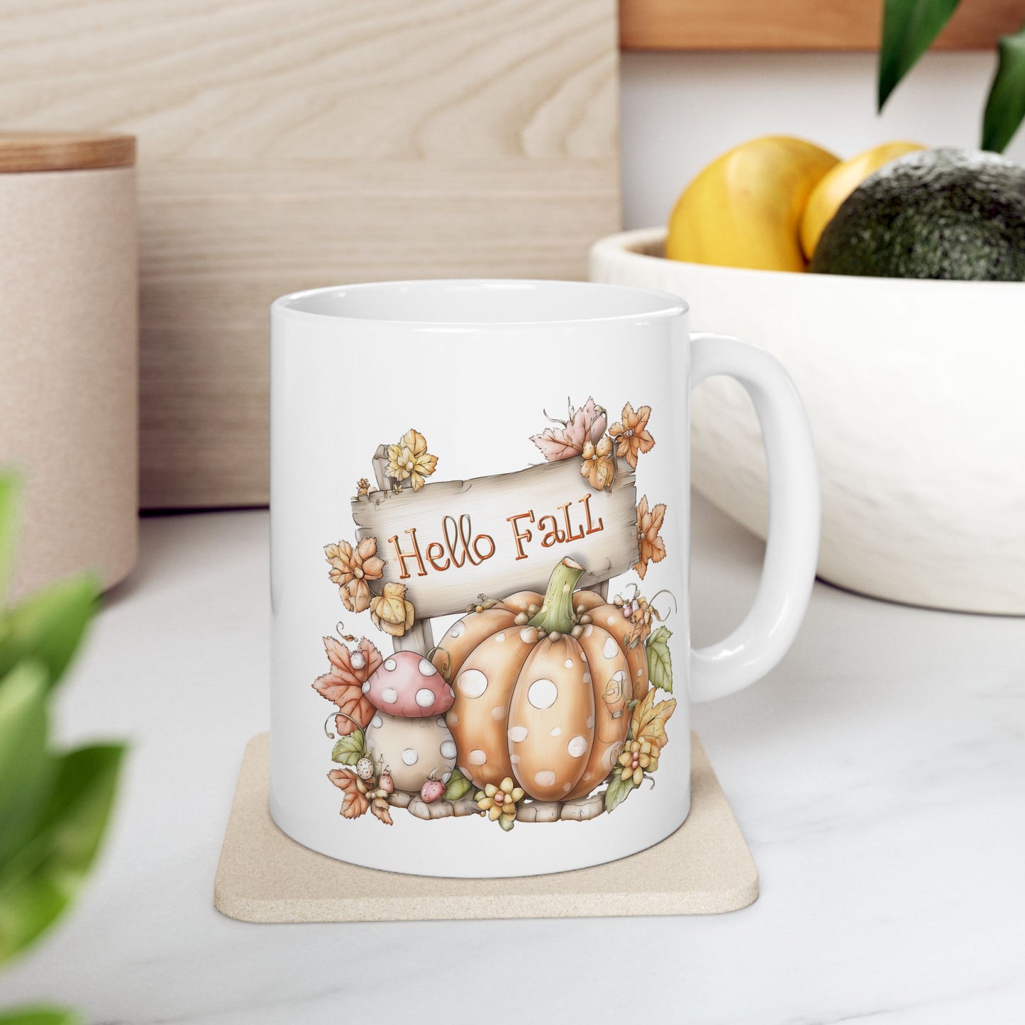 Hello Fall Polka Dot Pumpkin Coffee Mug