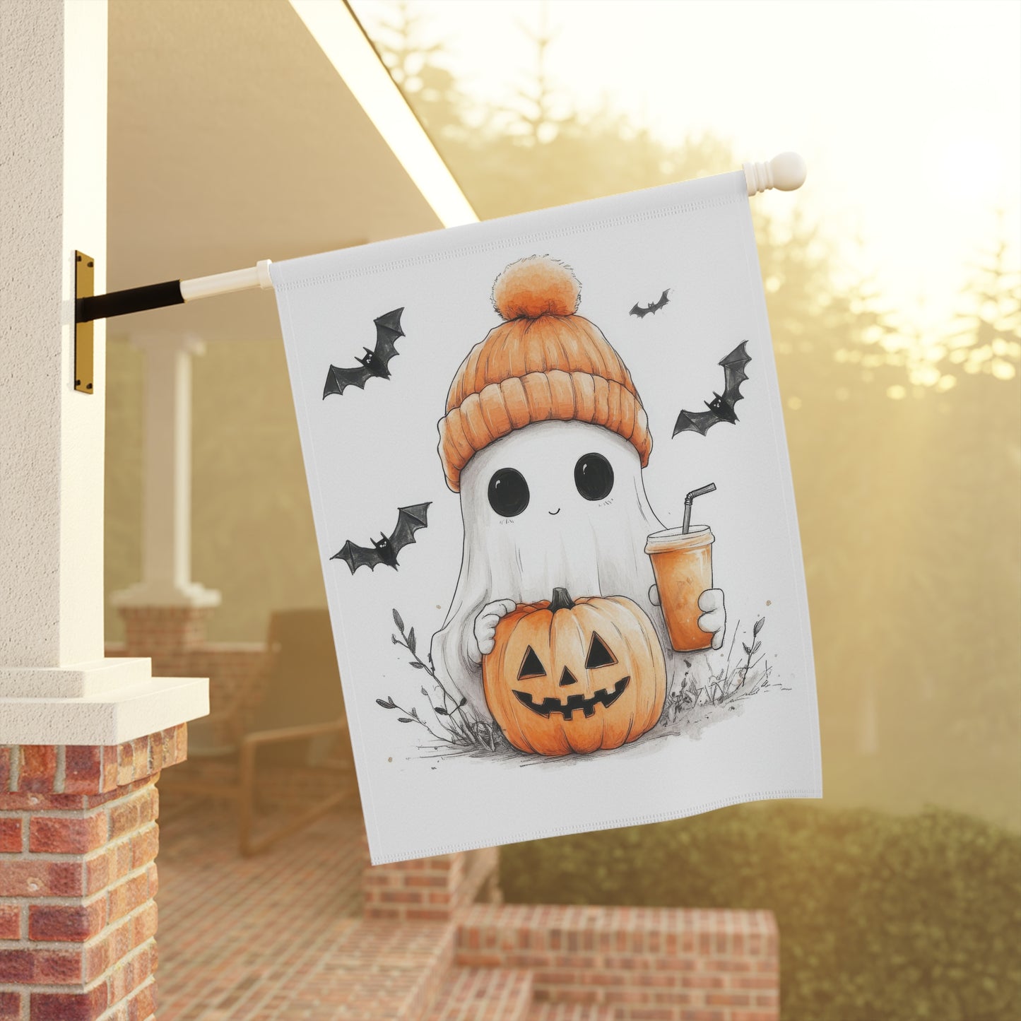 Cozy Cute Ghost Halloween Garden Flag