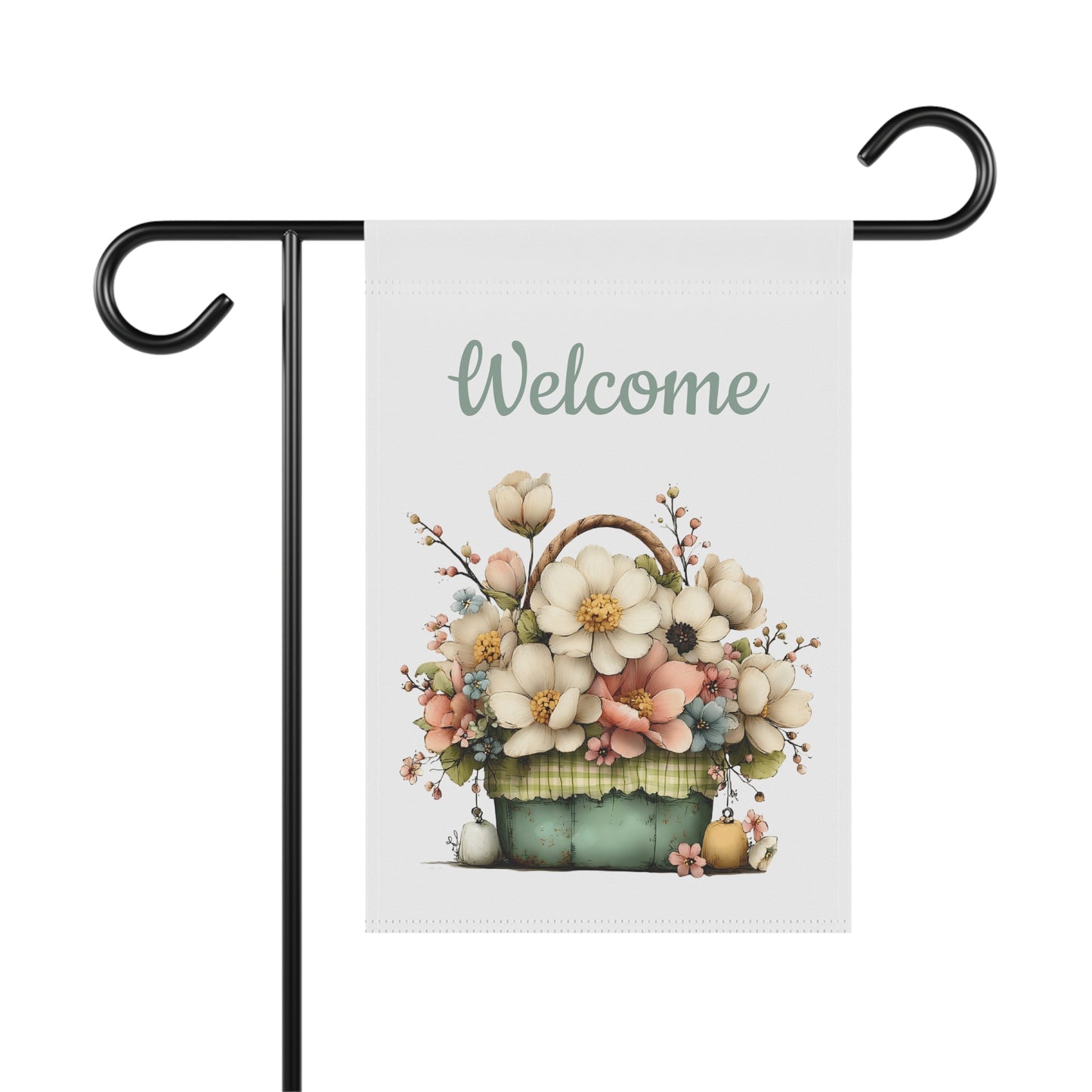 Vintage Flower Basket Welcome Flag