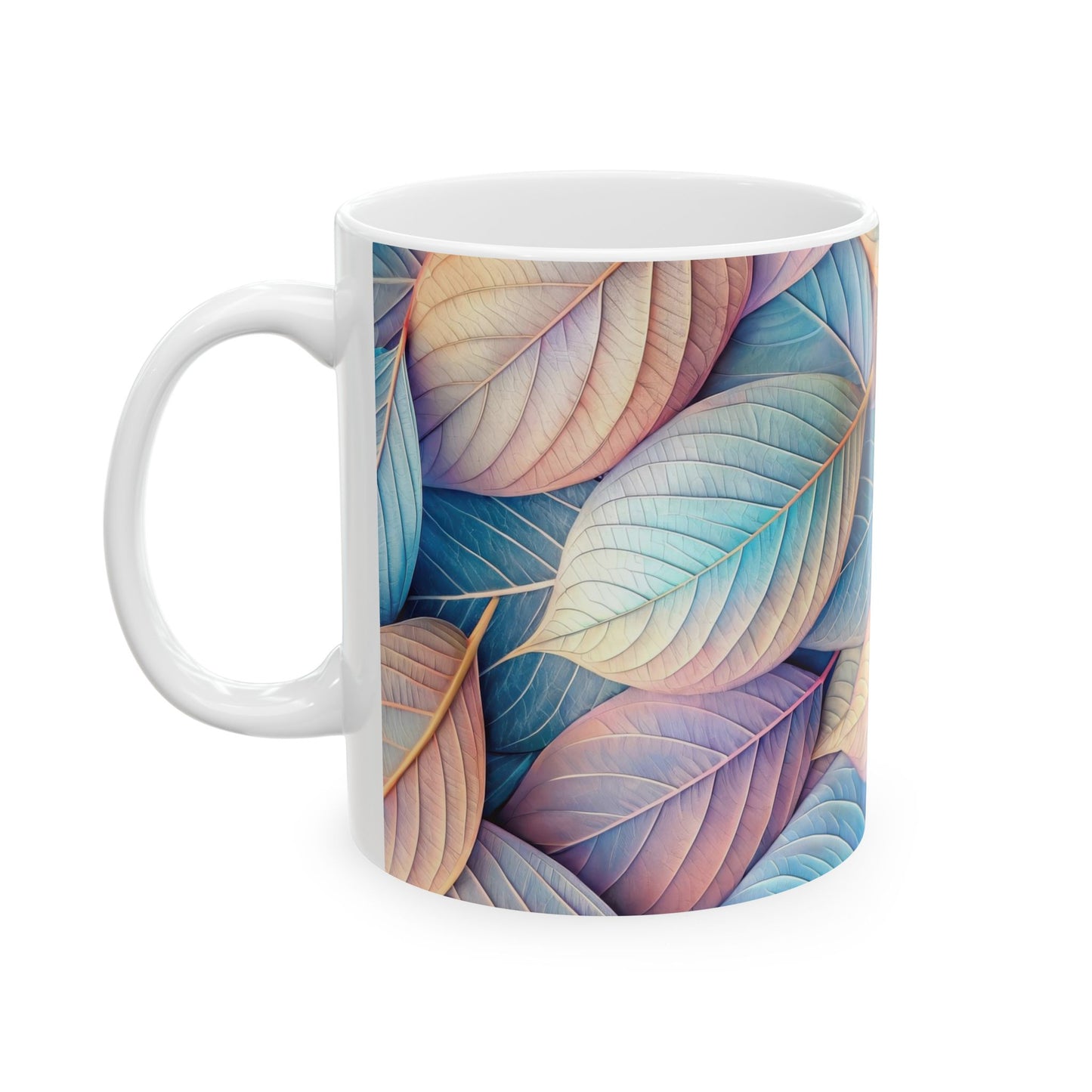 Pastel Blue and Pink Leaves Coffee Mug