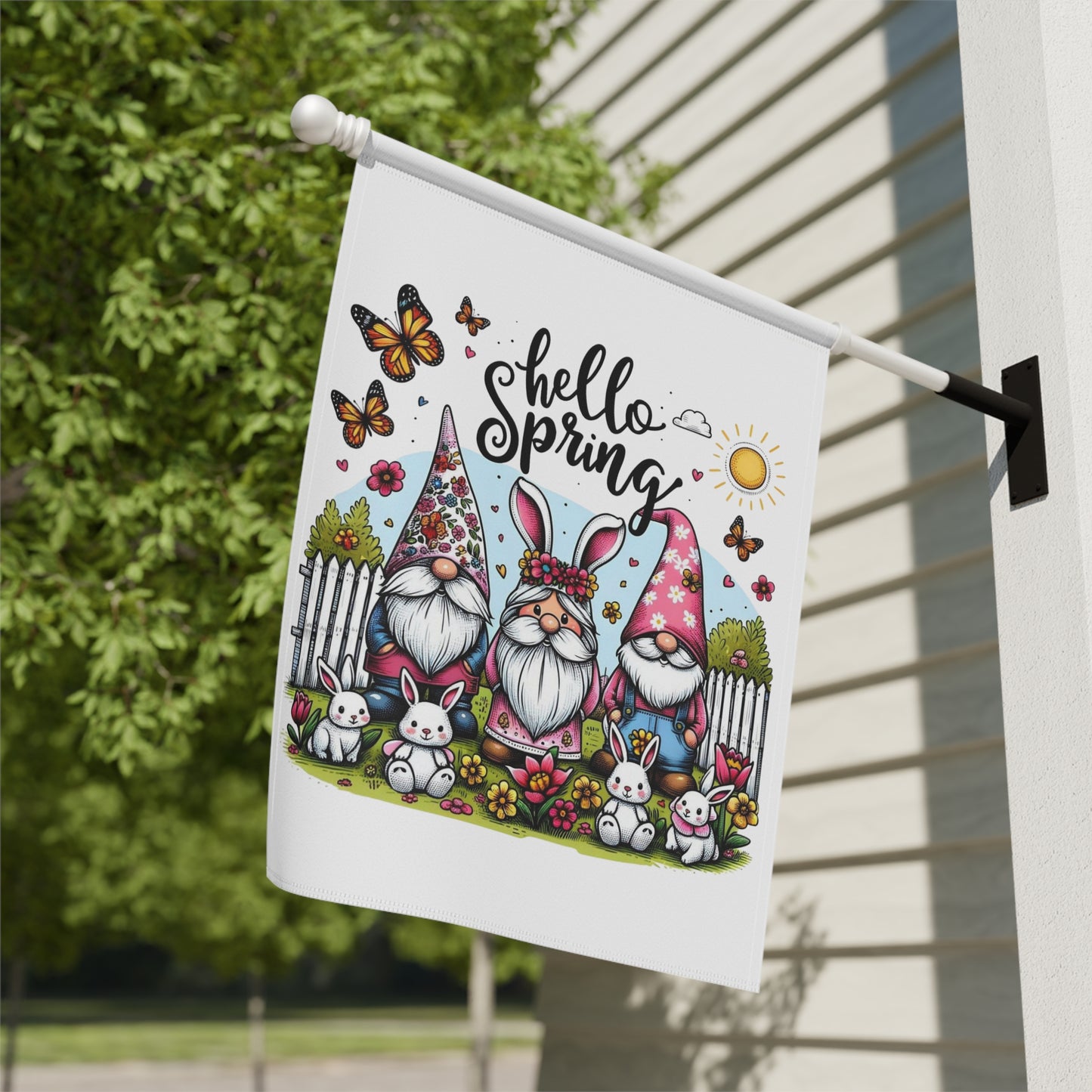 Hello Spring Gnomes Garden Flag