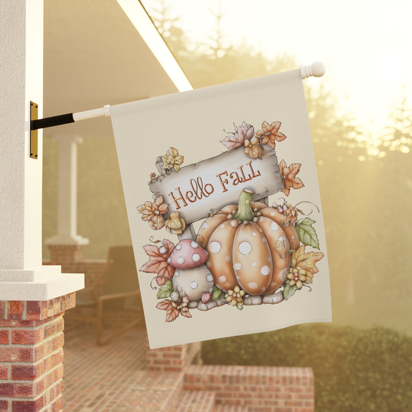Whimsical Polka Dot Hello Fall Garden Flag