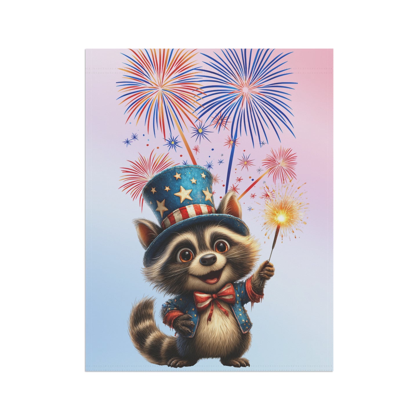 Happy Raccoon Patriotic Garden Flag
