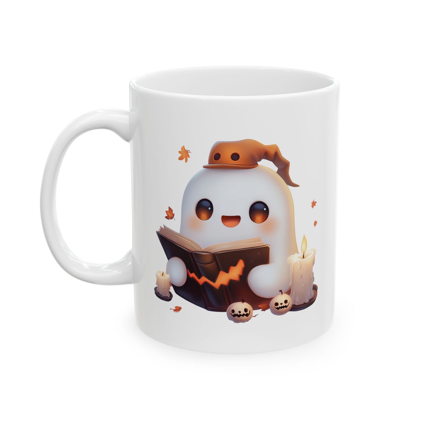 Whimsical Bookworm Ghost Mug