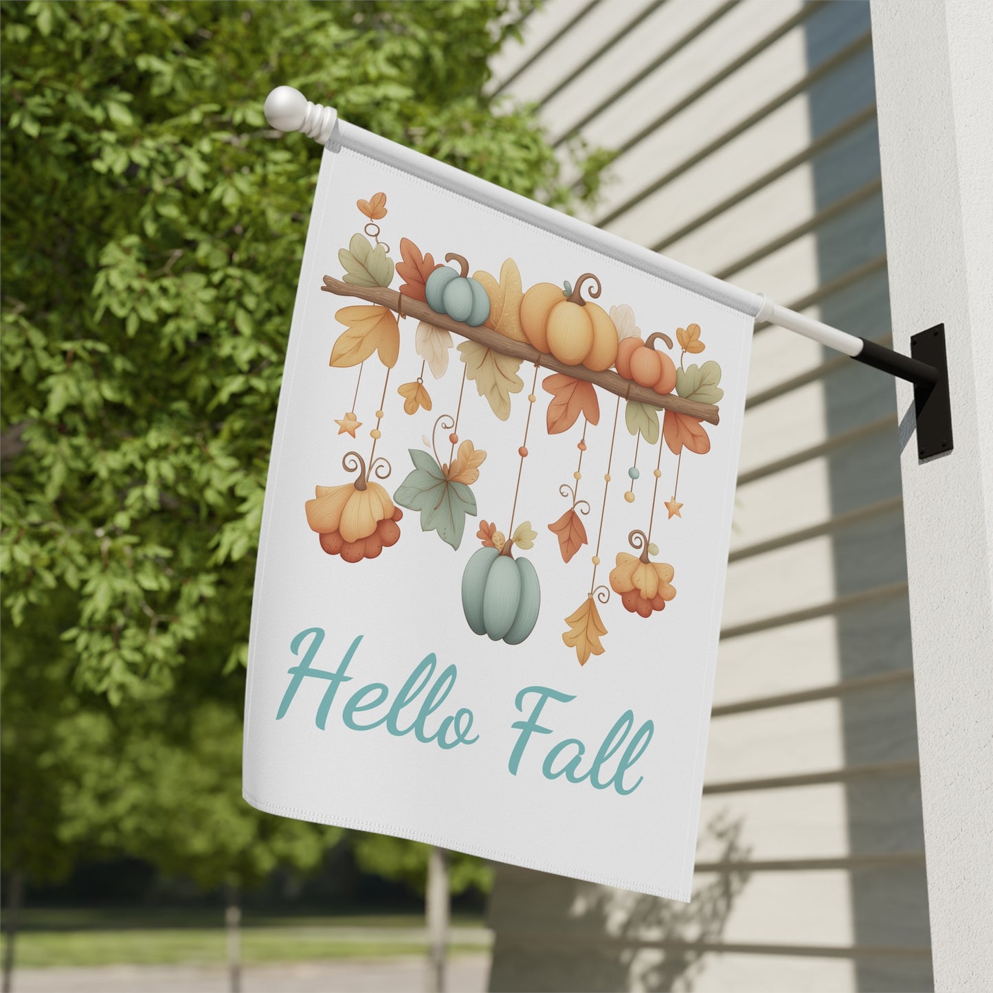 Hello Fall Pumpkin Garland Garden Flag