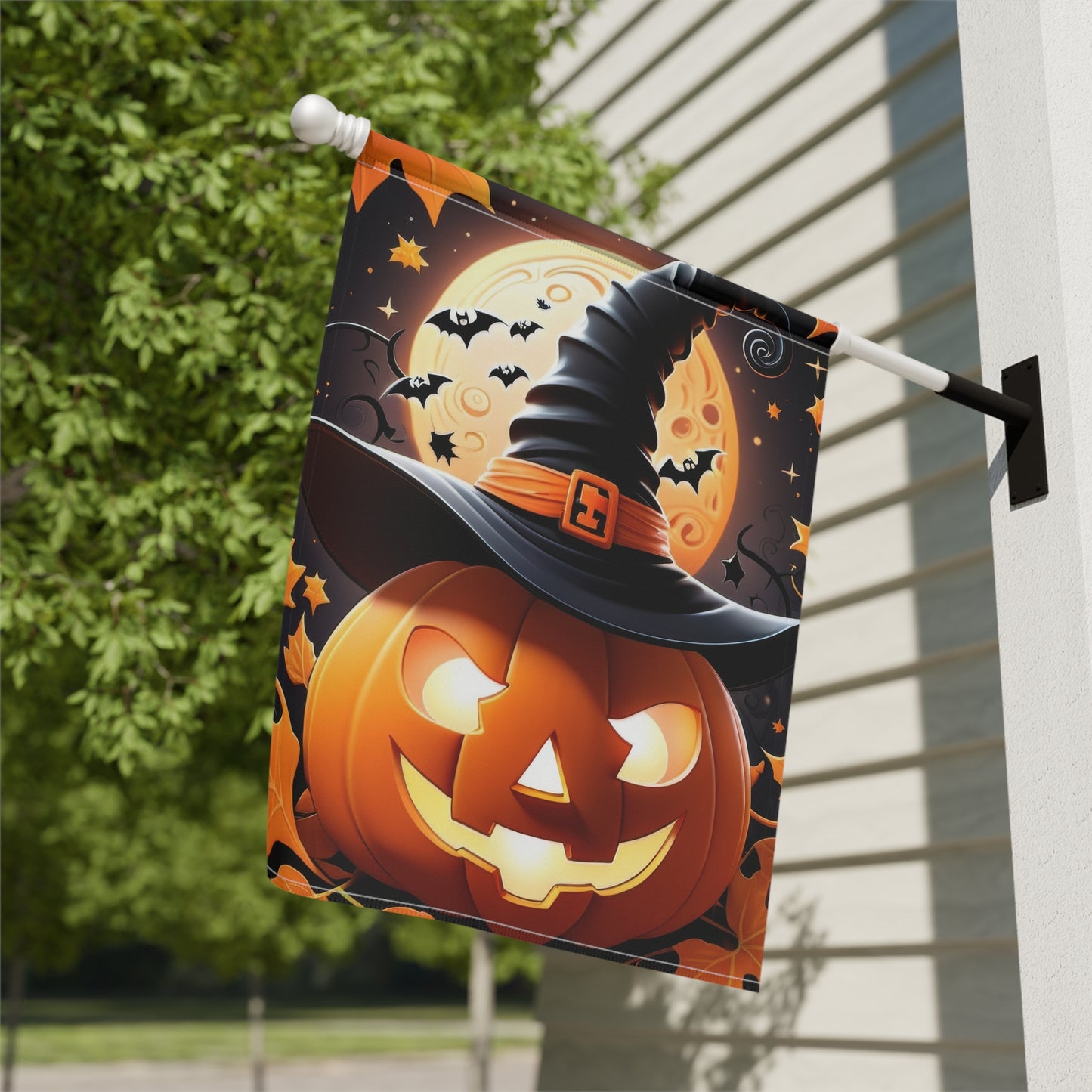 Smiling Pumpkin Witch Hat Halloween Garden Flag