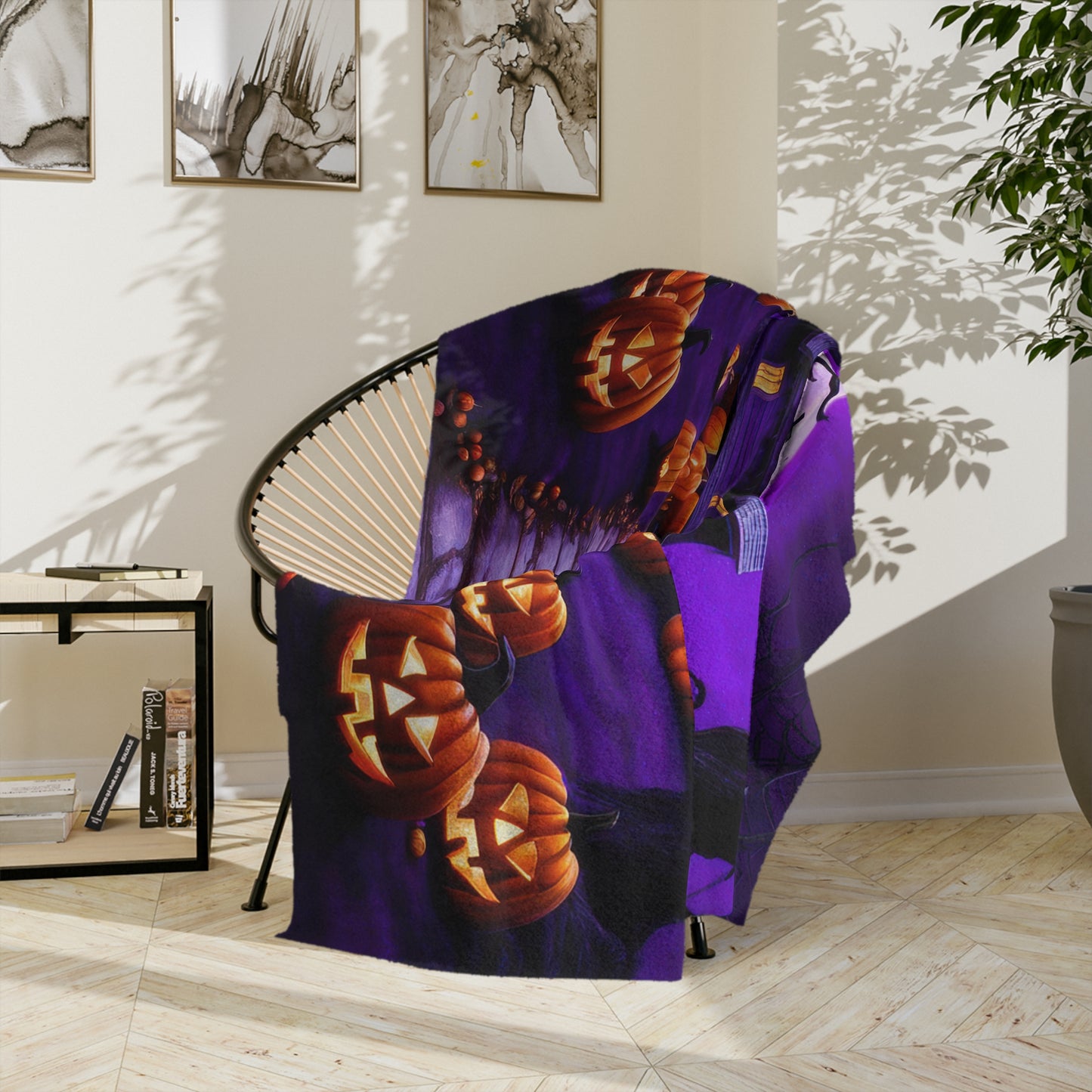 Mystical Purple Haunted House & Pumpkin Path Lightweight Velveteen Blanket