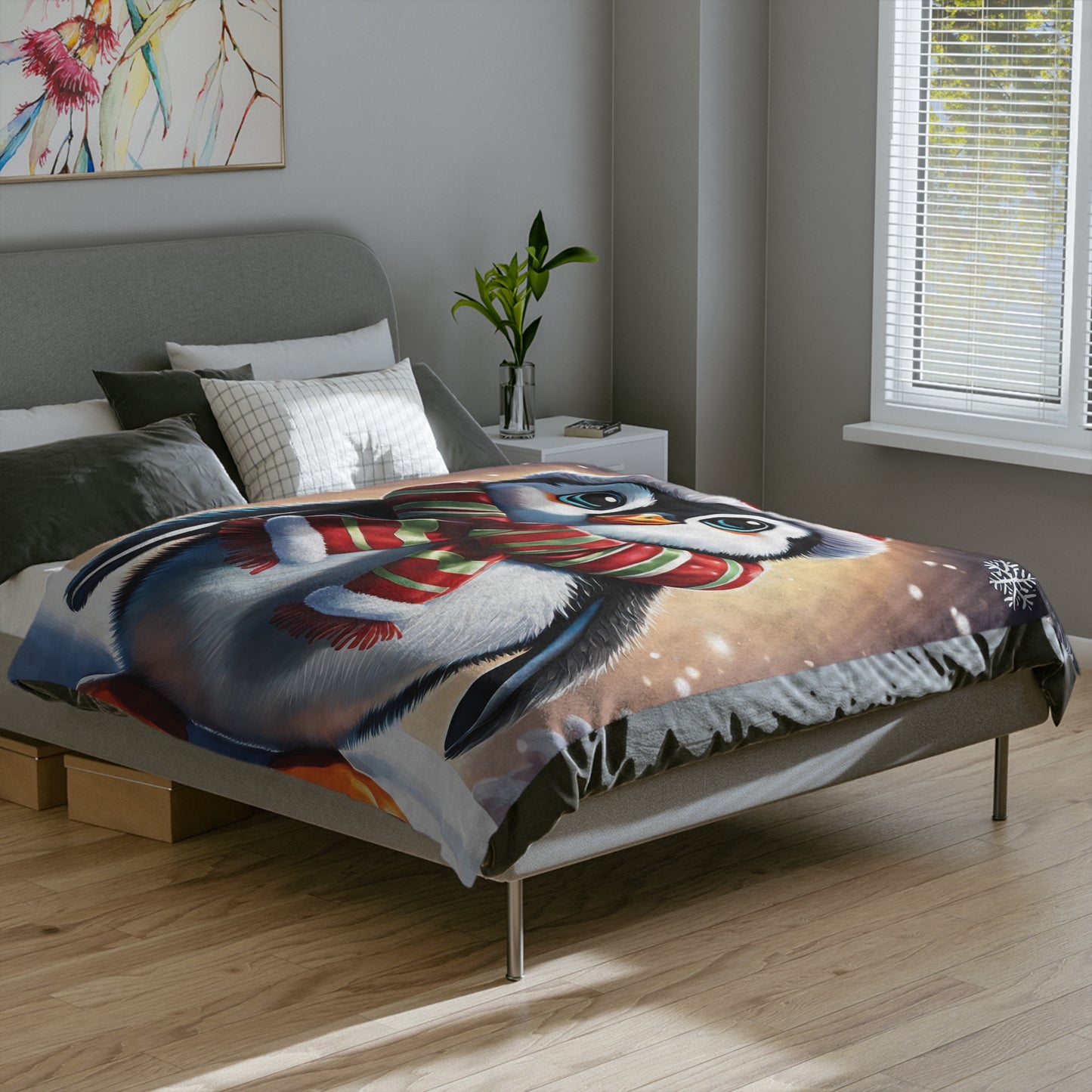 Adorable Penguin Velveteen Plush Blanket