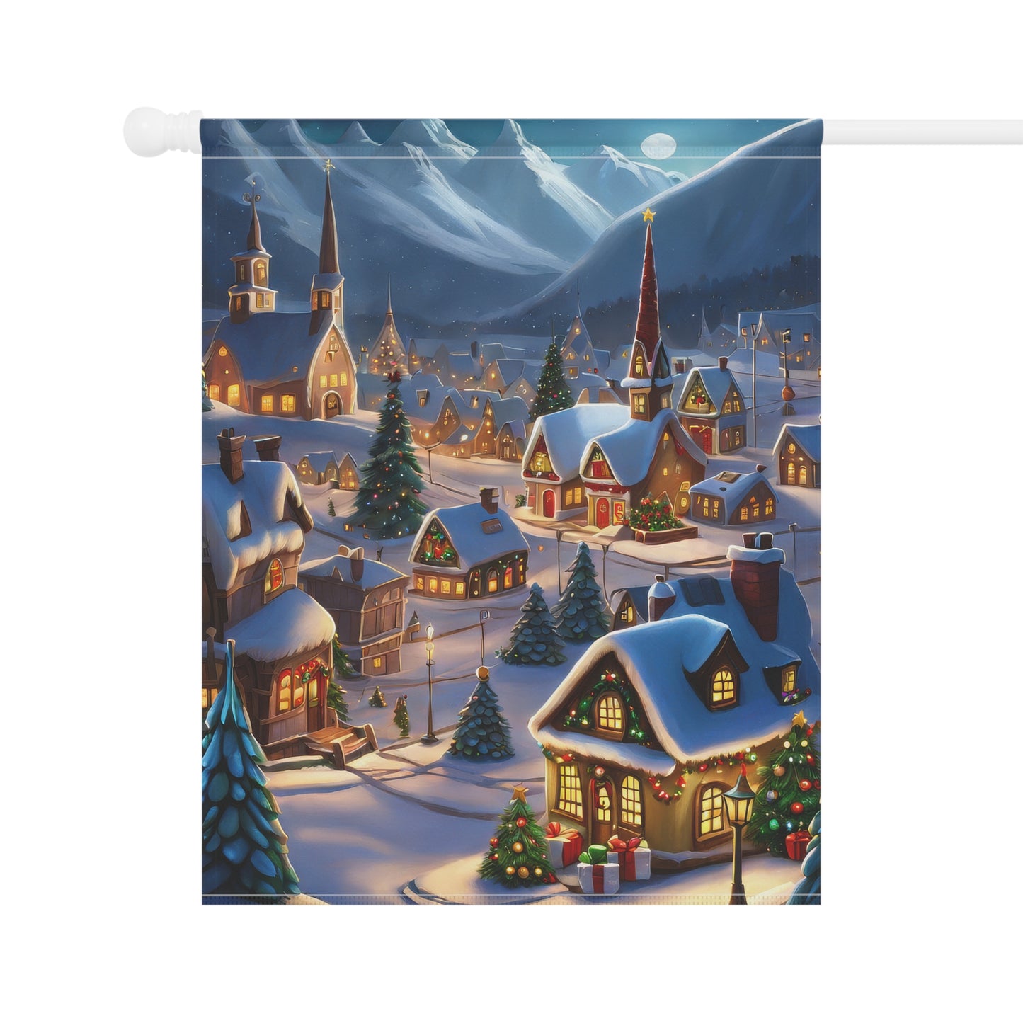 Magical Christmas Mountain Village Garden Flag