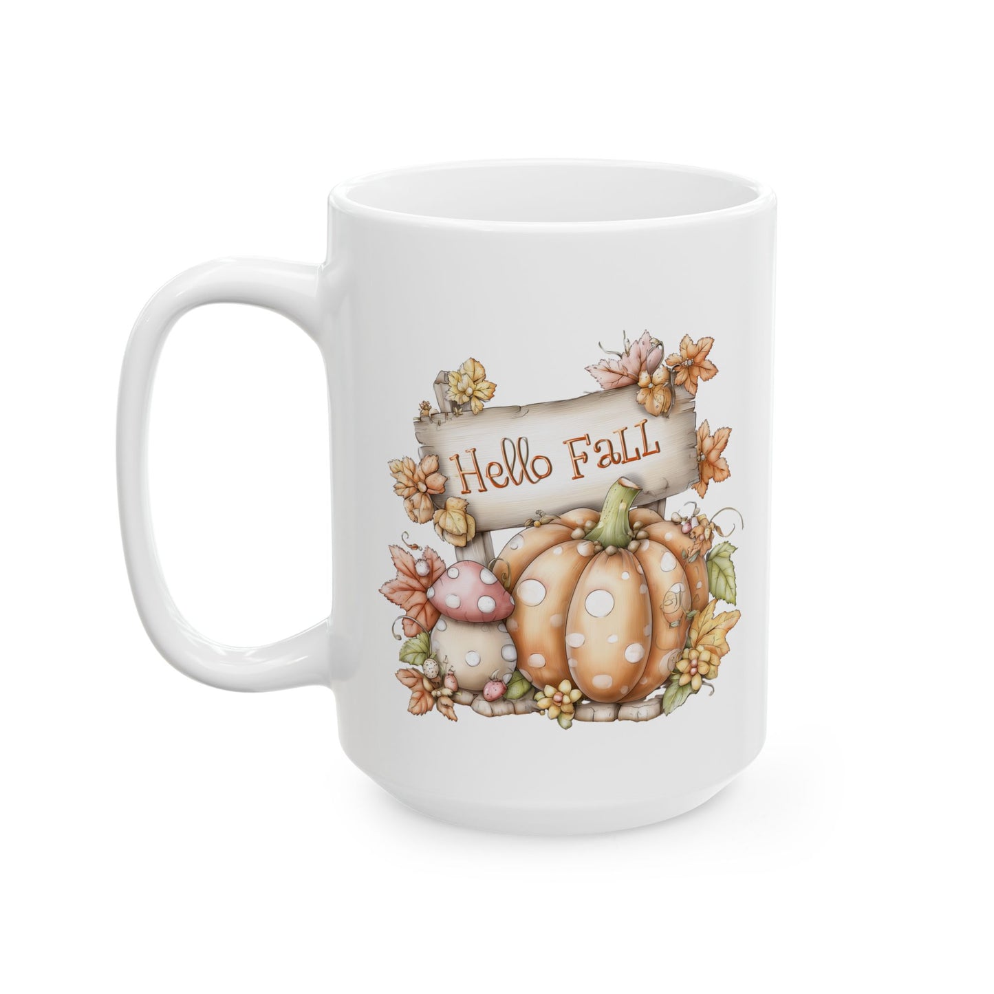 Hello Fall Polka Dot Pumpkin Coffee Mug