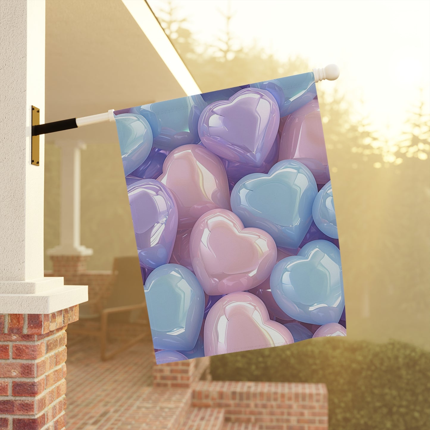 Glossy Pastel Heart Cluster Garden Flag