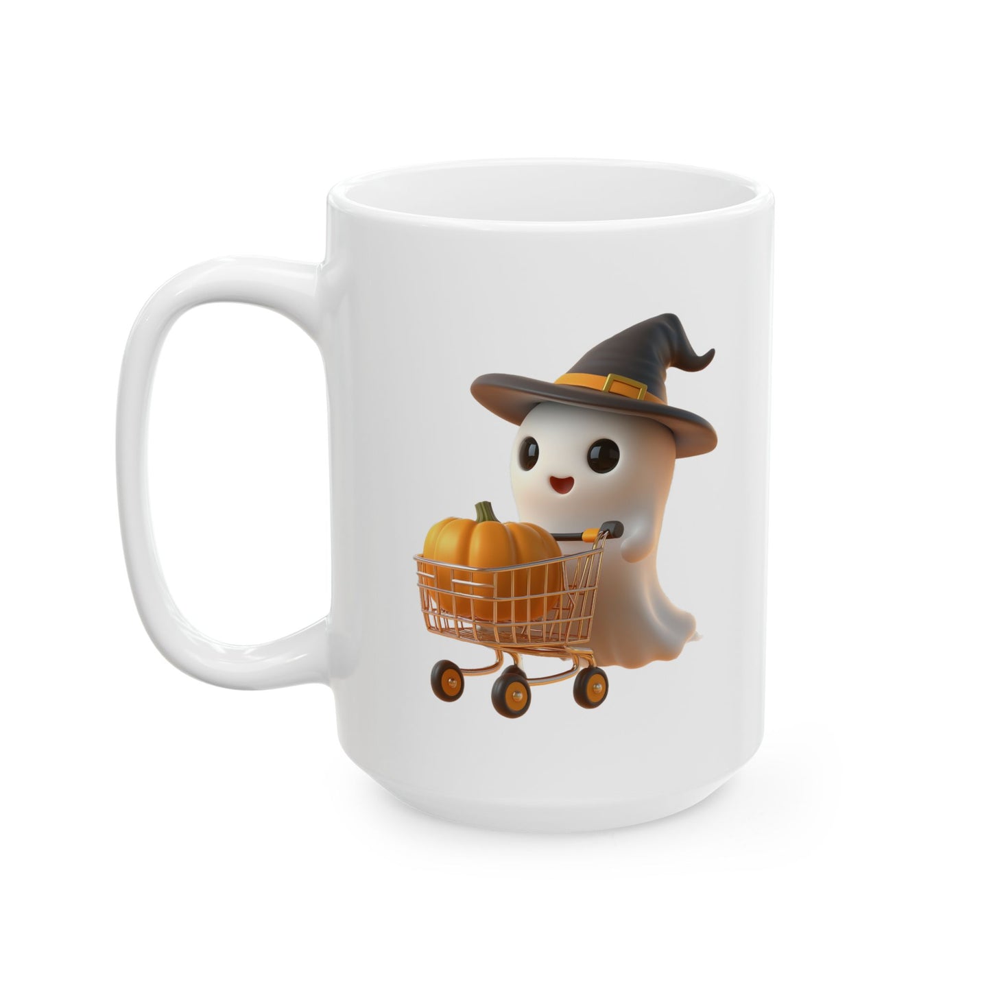 Adorable Ghost with Pumpkin Shopping Cart Coffee Mug
