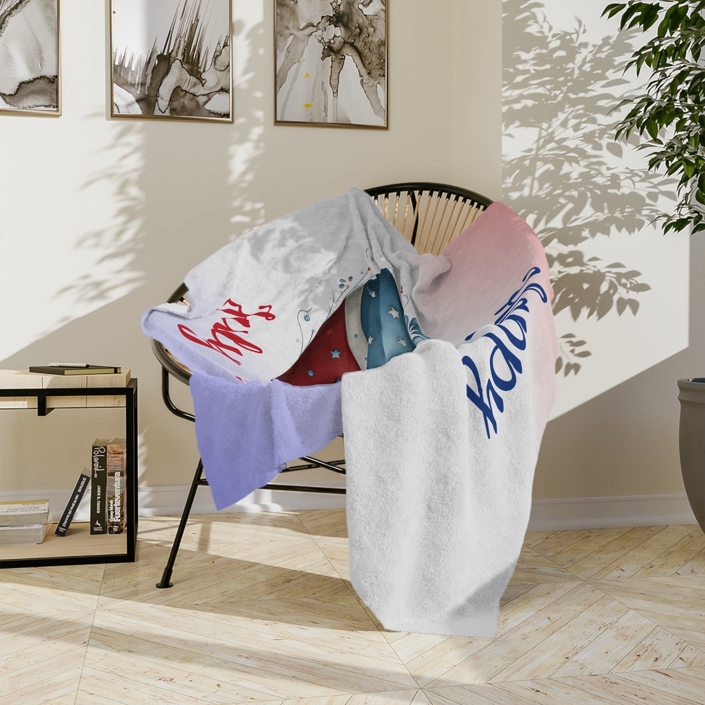 Patriotic Heart & Floral Stars Throw Blanket