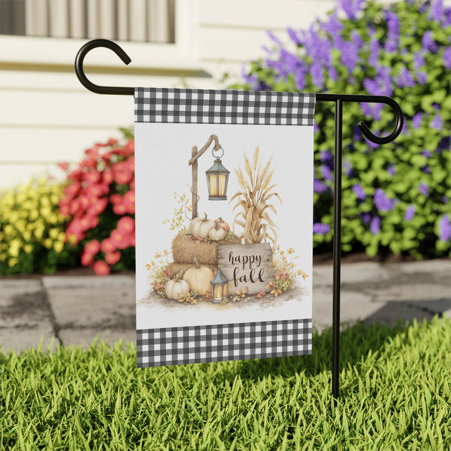 Black and White Buffalo Plaid Fall Garden Flag