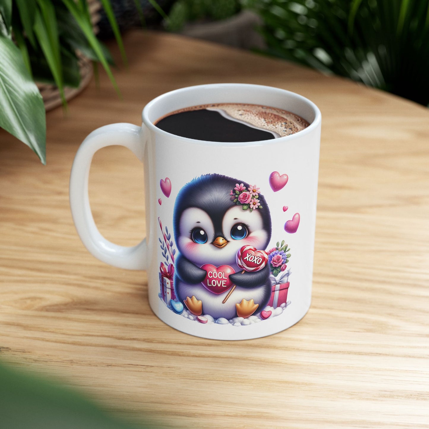 Adorable Penguin "COOL LOVE" Coffee Mug