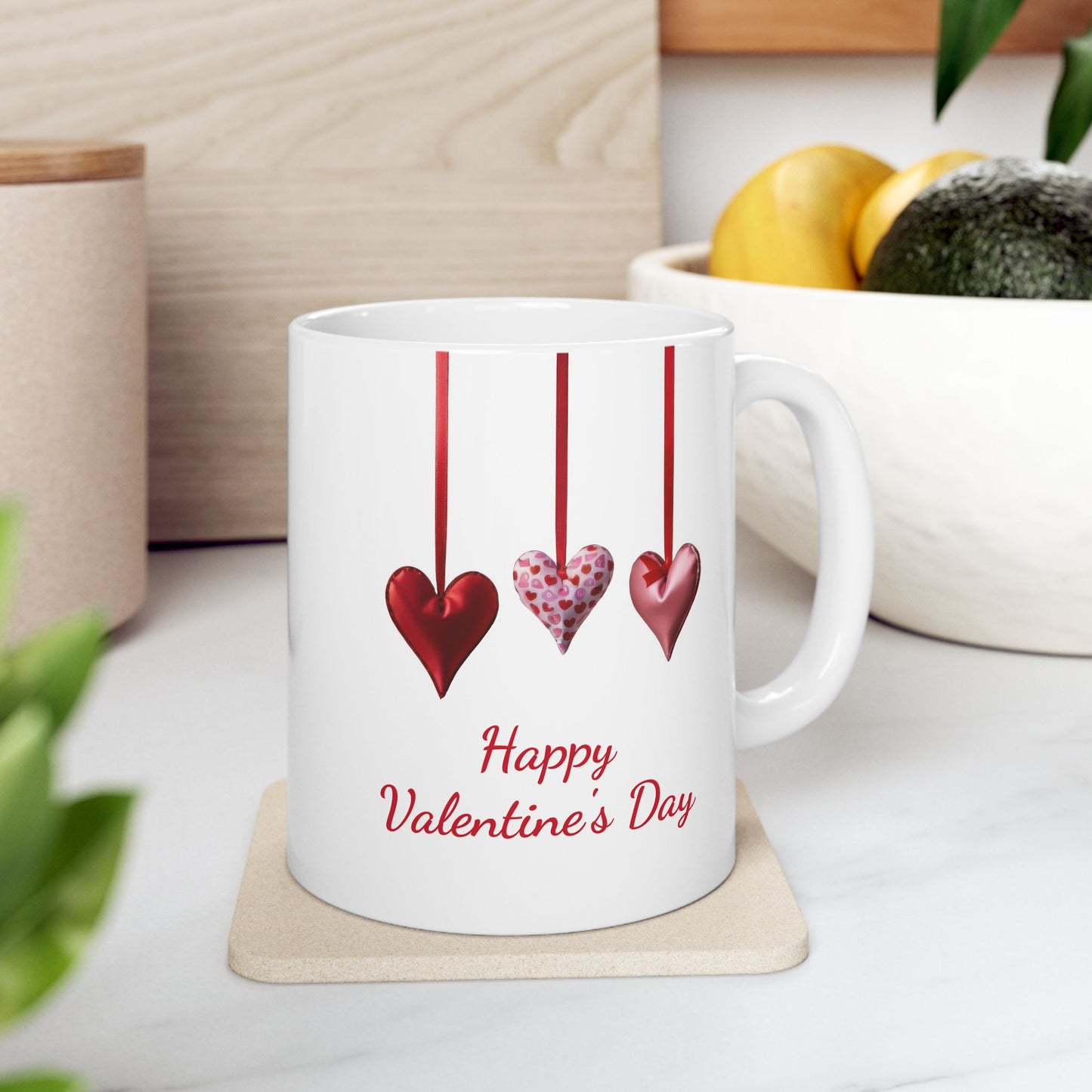 Elegant Hanging Hearts "Happy Valentines Day" Coffee Mug