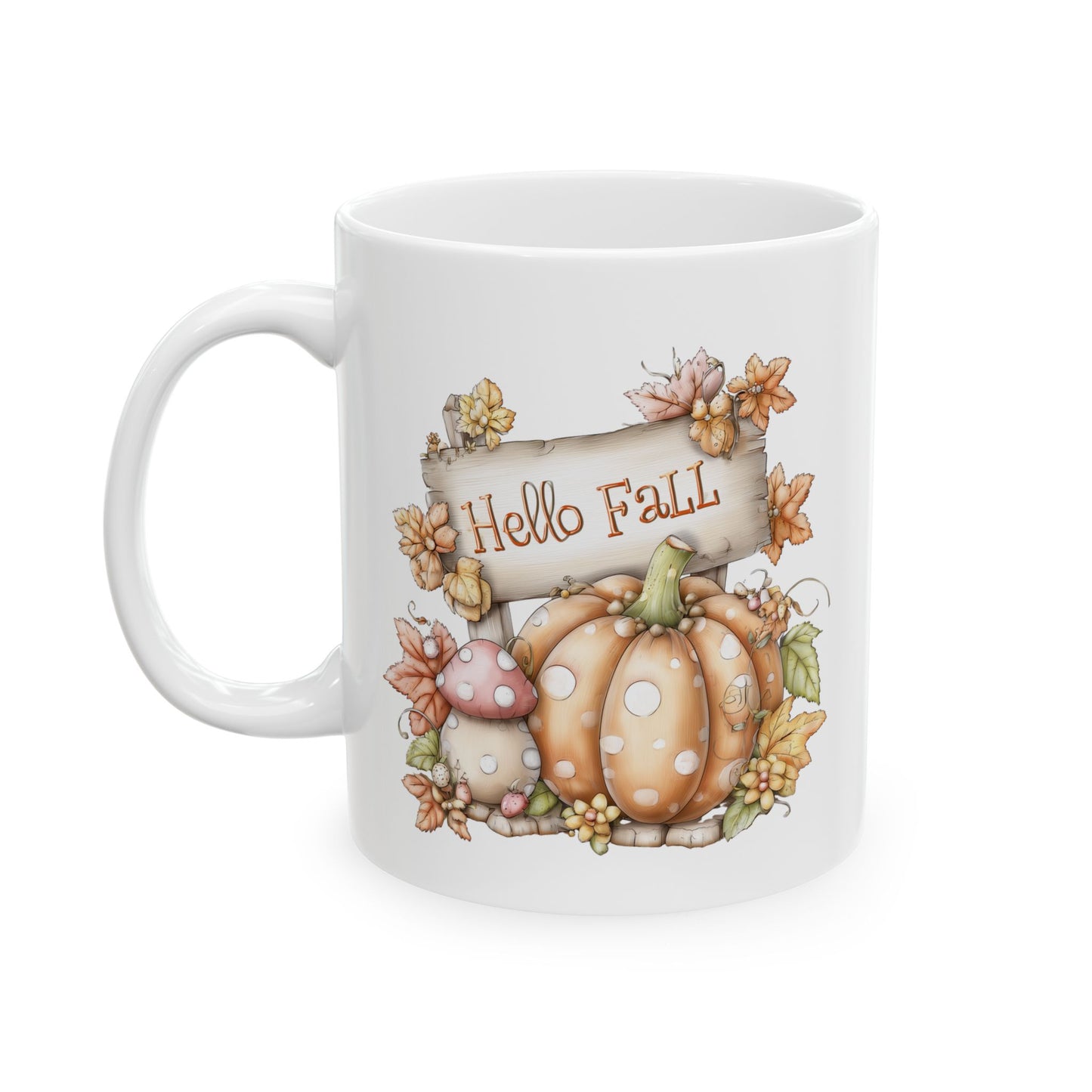 Hello Fall Polka Dot Pumpkin Coffee Mug