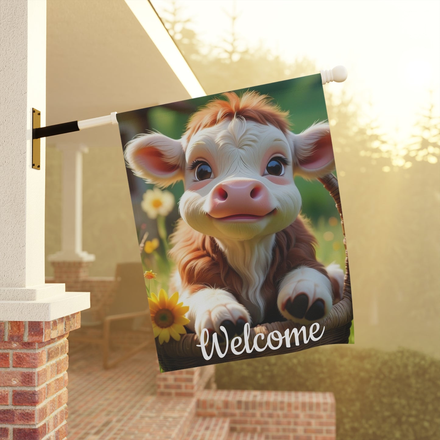 Farmhouse Garden Flag with a Baby Cow