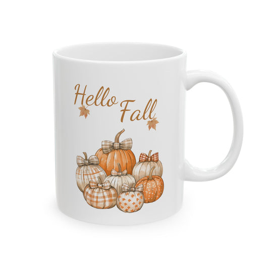 "Hello Fall" Plaid Pumpkin Coffee Mug