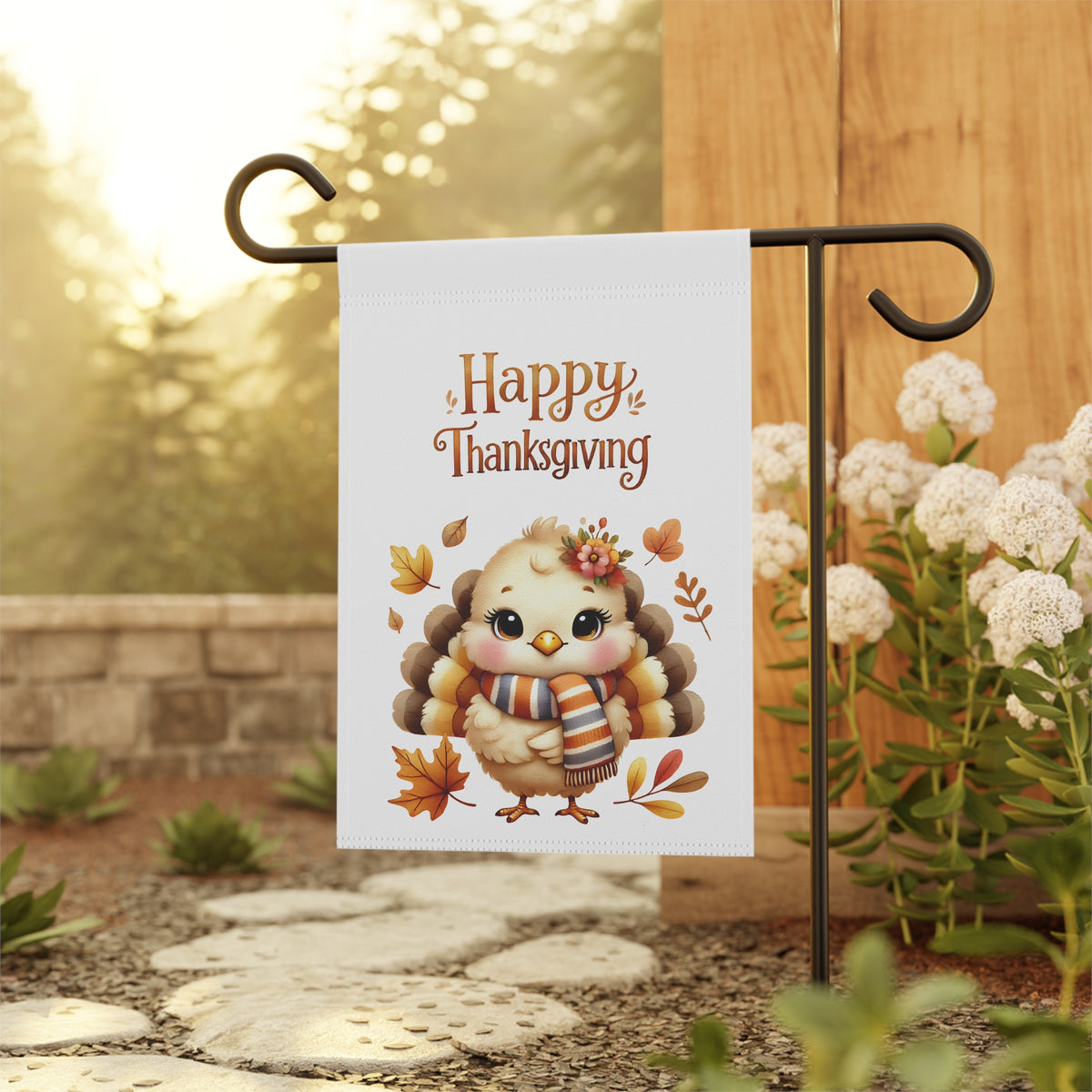 Cute Baby Turkey with Scarf Fall Thanksgiving Garden Flag