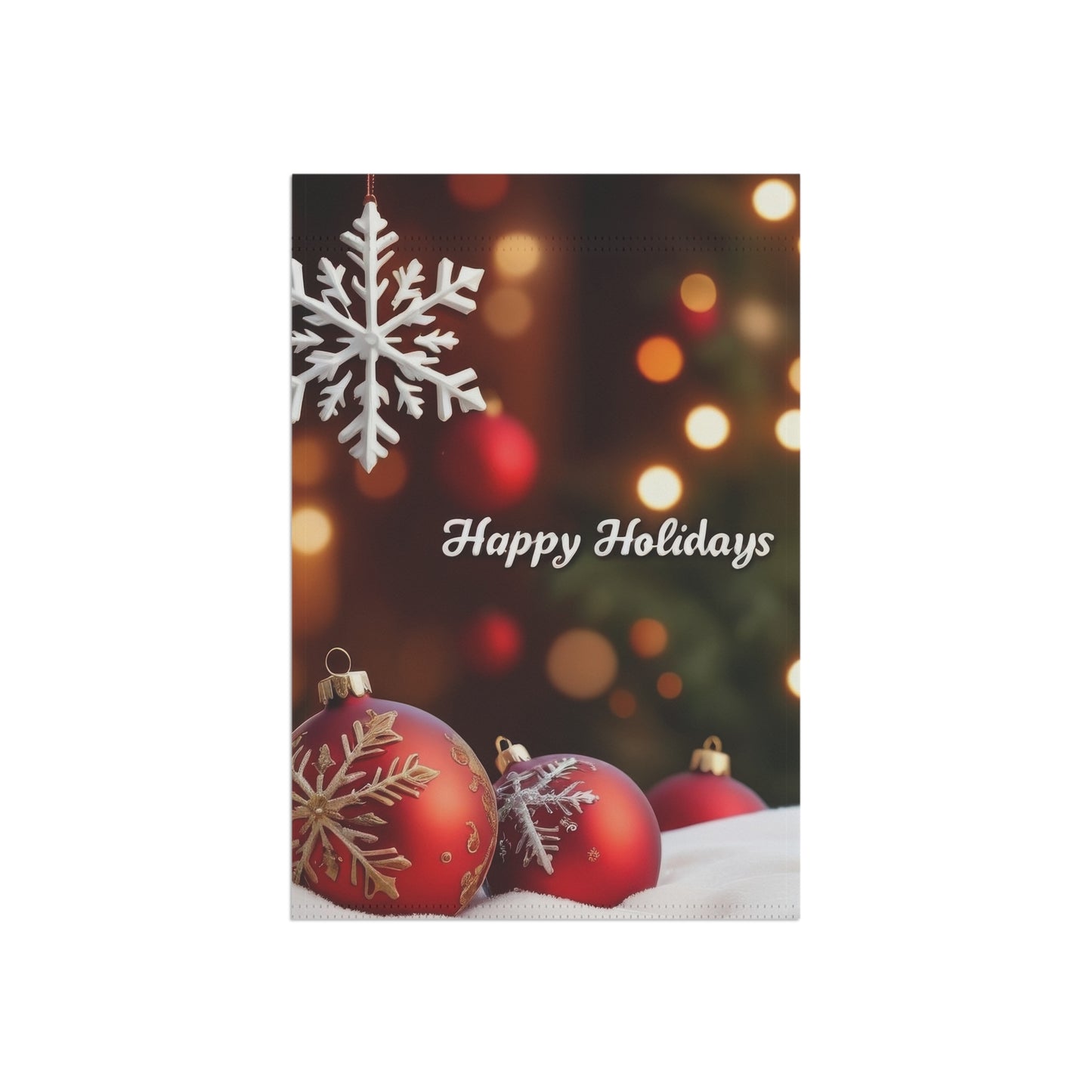 "Happy Holidays" Snowflake & Ornaments Garden Flag
