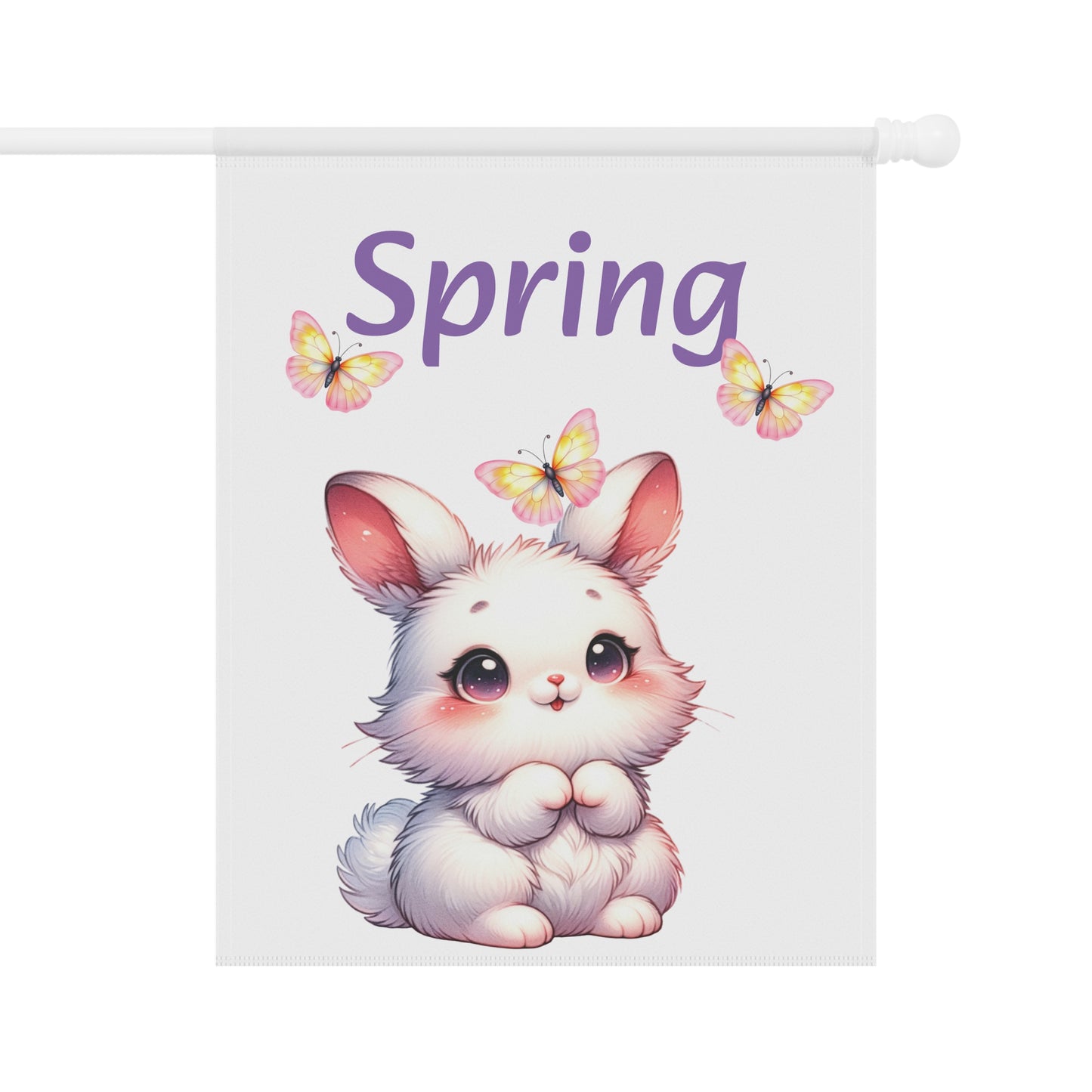 Adorable White Bunny & Butterflies Spring Garden Flag